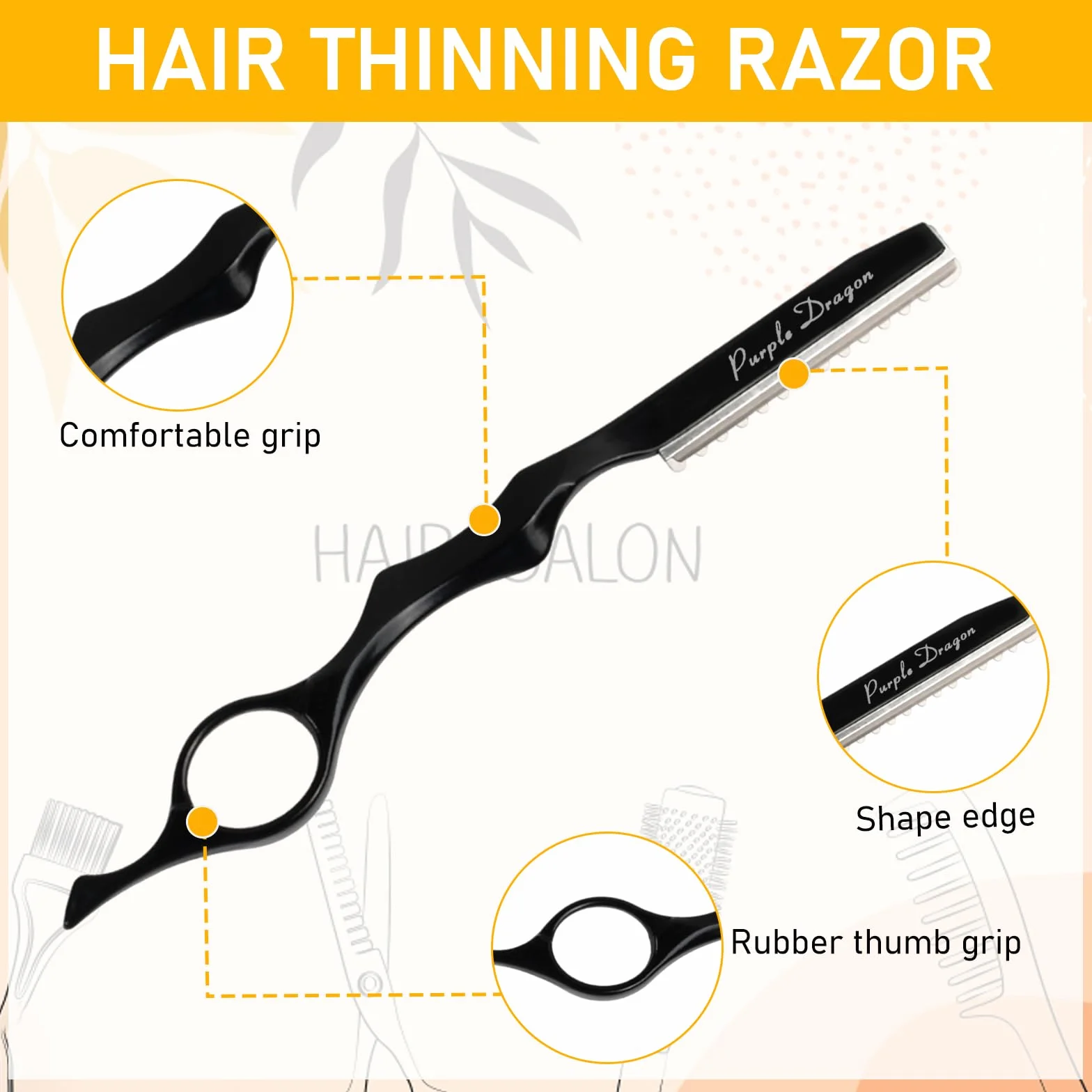 Cuchilla de Afeitar para Adelgazar el Cabello, Maquinilla Texturizadora de Corte Manual con 10 Navajas de Repuesto