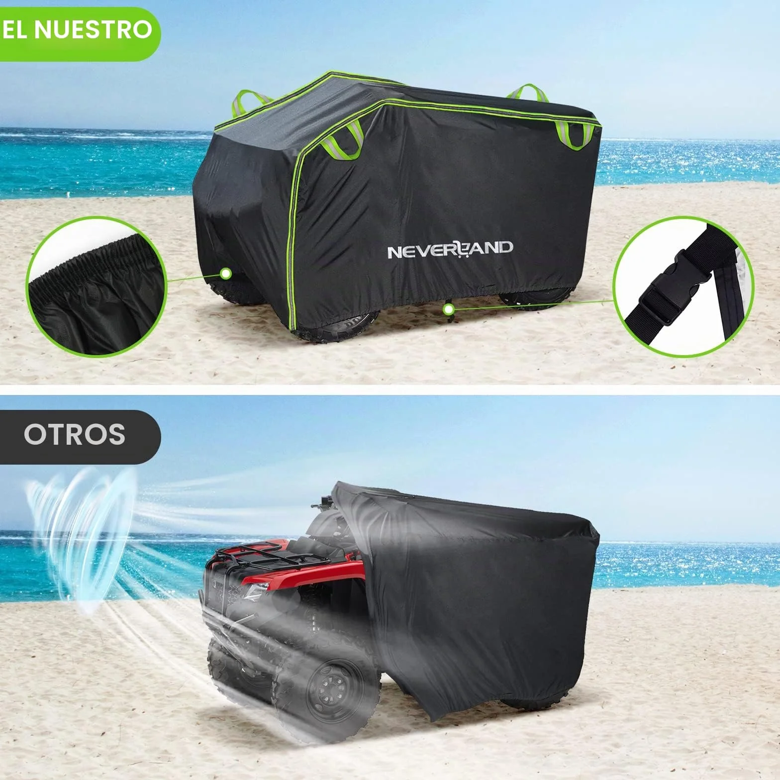 Neverland Funda Quad,210x120x115cm Impermeable Cubierta para ATV Cover Exterior con Tafetán de Poliéster Agujeros para la Cerraduracubre para Quad Protección contra la Lluvia Nieve Polvo Granizo Sol