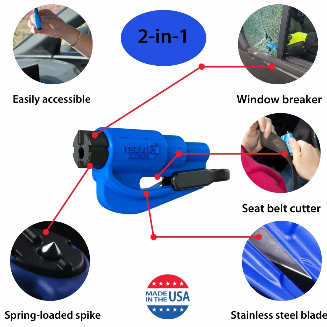 resqme 6 Unidades, la Herramienta de Escape de Coche con Llavero de Emergencia, Cortador de cinturón de Seguridad 2 en 1 y rompeventanas, Martillo de Seguridad Compacto, Amarillo y Negro