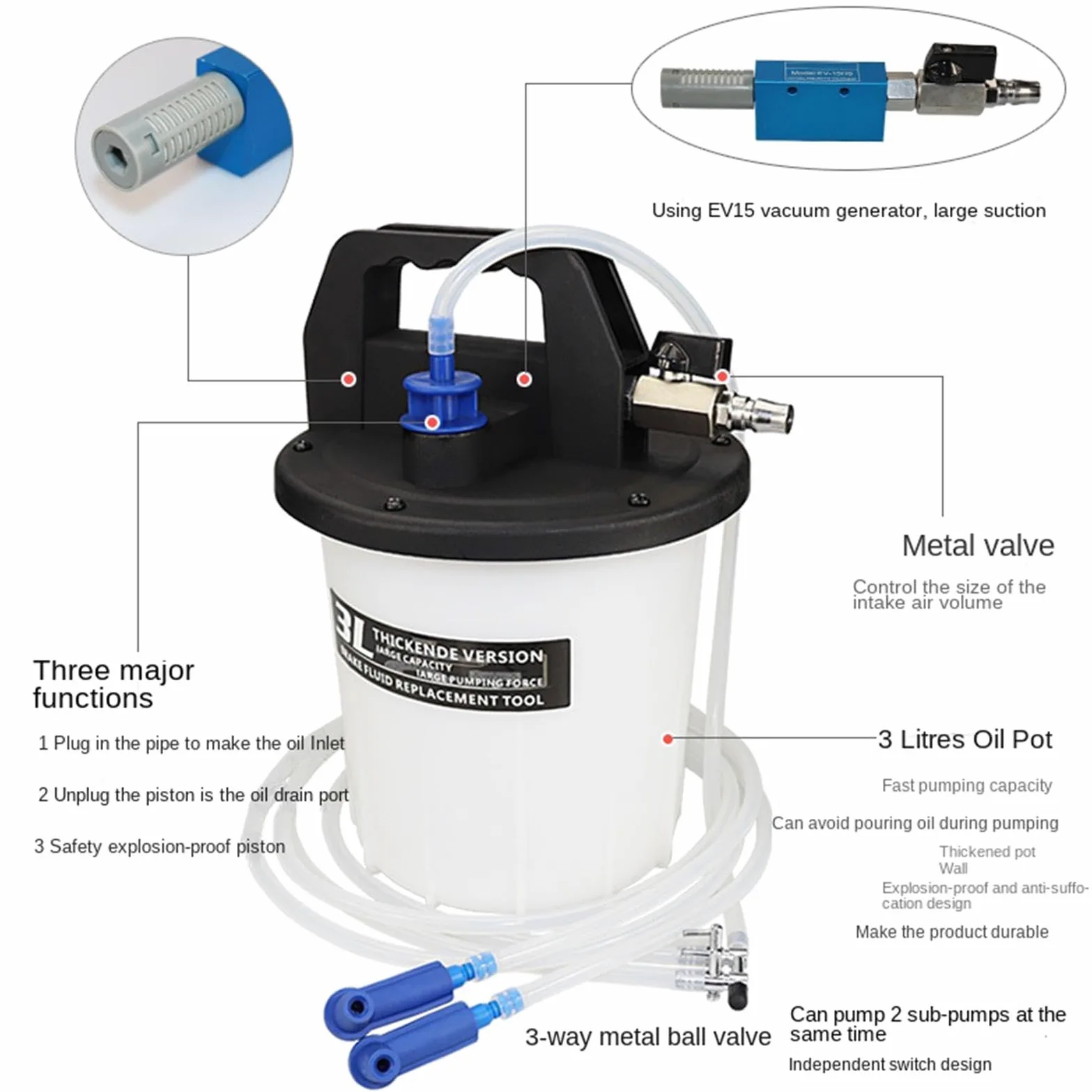 Genérico Brake Fluid Extractor - 3L Large Capacity Reservoir Tight Fit | Car Brake Bleeder Fluid Extractor for Routine Maintenance Home Garage Workshop Enthusiasts