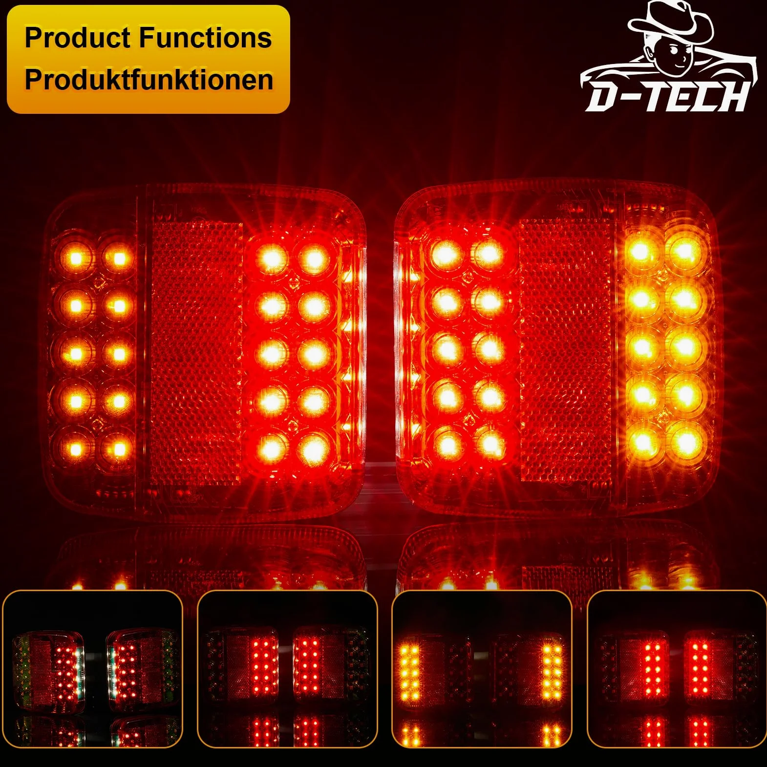 D-TECH pilotos LED inalámbricos, juego de luces traseras magnéticas para remolque, luces homologadas ECE EMC impermeables