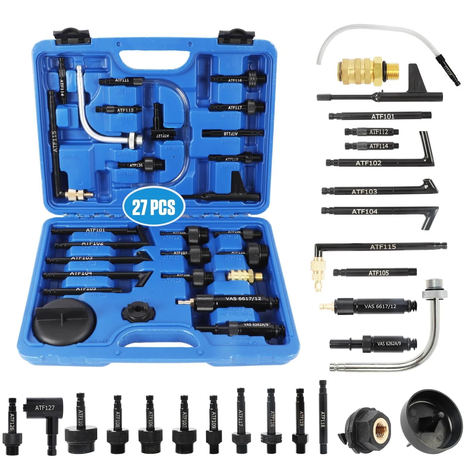 27 Piezas Adaptador ATF de Llenado de Líquido de Transmisión, PARAOUTIL Juego de Adaptadores ATF Automático/Manual Conector Recarga de Líquido Compatible con Mercedes-Benz,con VW, con Ford etc