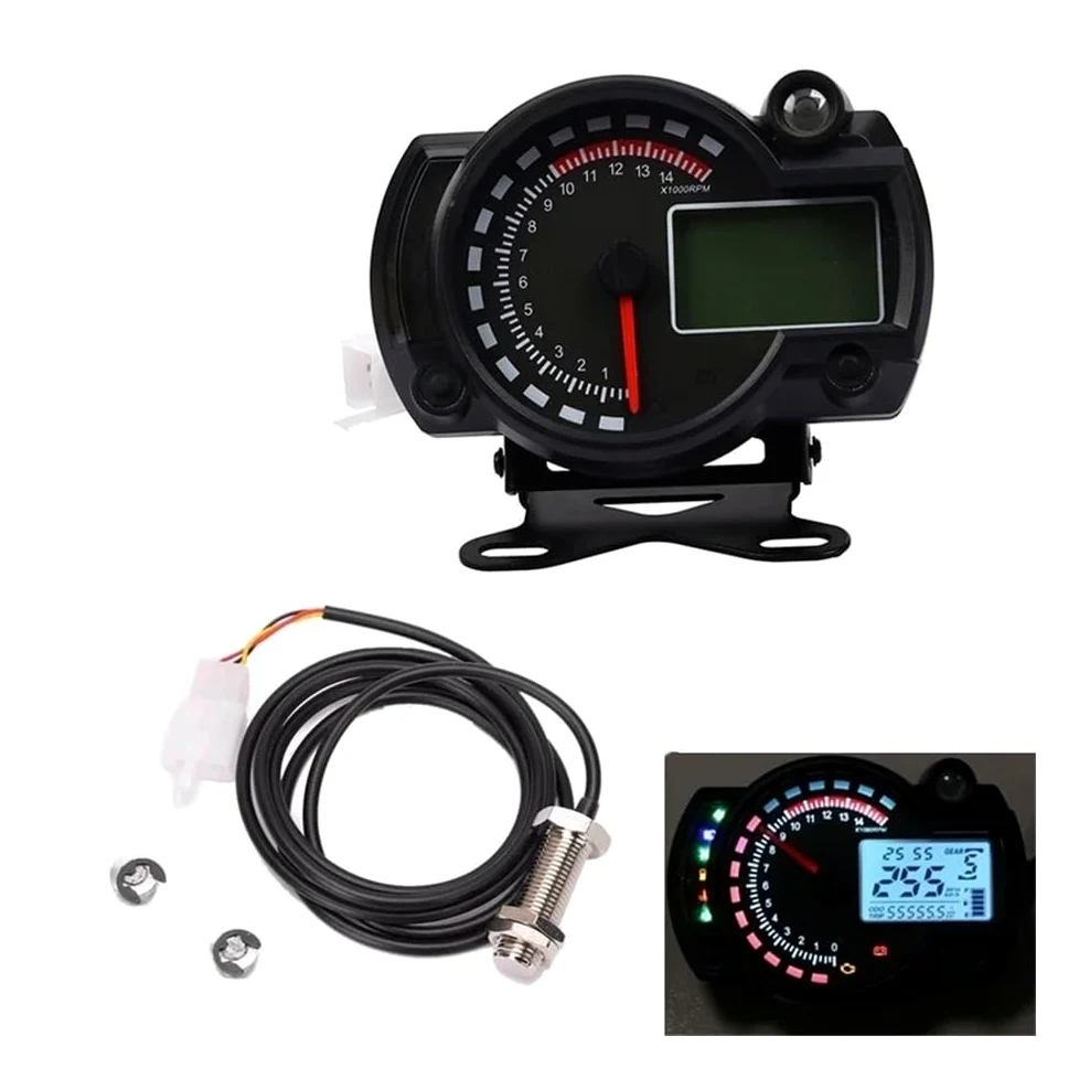 Cuentakilómetros velocímetro Cuentakilómetros Digital Universal para Motocicleta, Tacómetro, Velocímetro, Medidor De 14000 RPM con Soporte