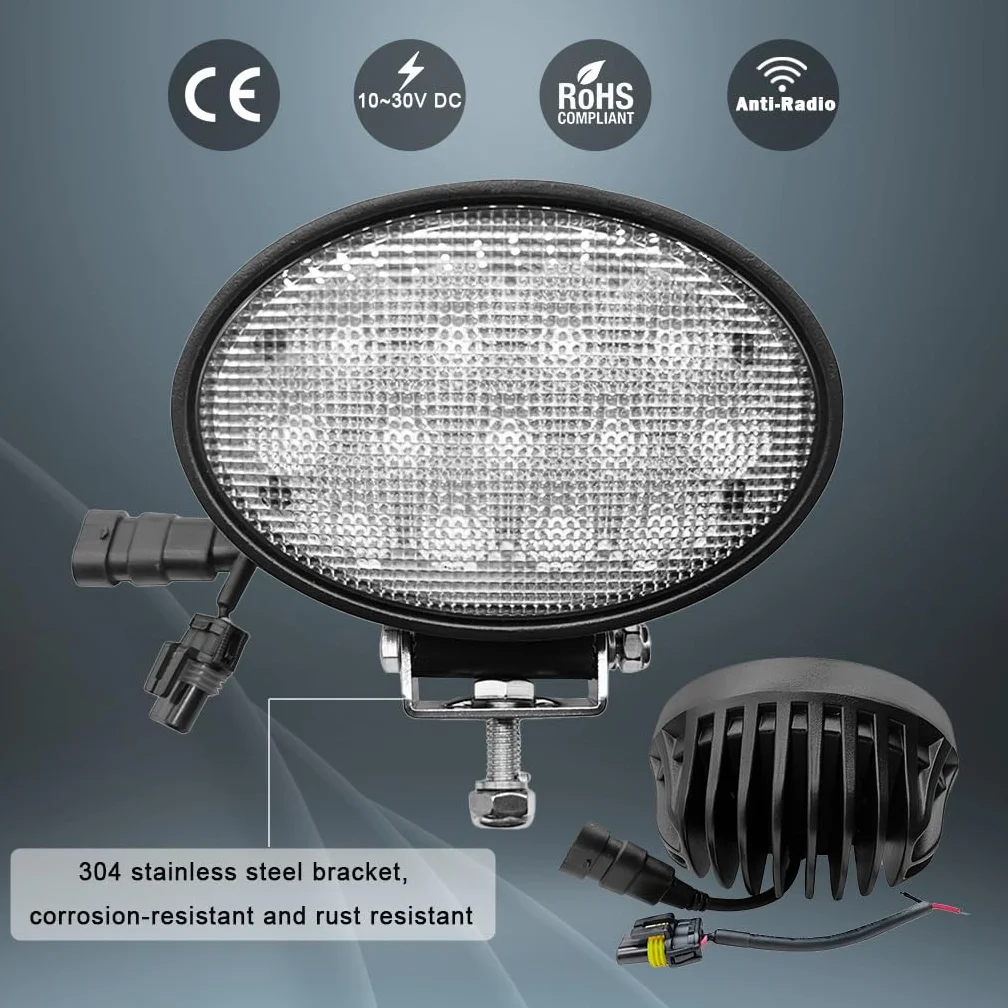 65W Faro de Trabajo Oval LED 12V/24V 6,5 Pulgadas para Tractor Compatible con Tractor John Deere Serie 7020-7030/8020-8030 / 8030T / IP67, 5200 lúmenes