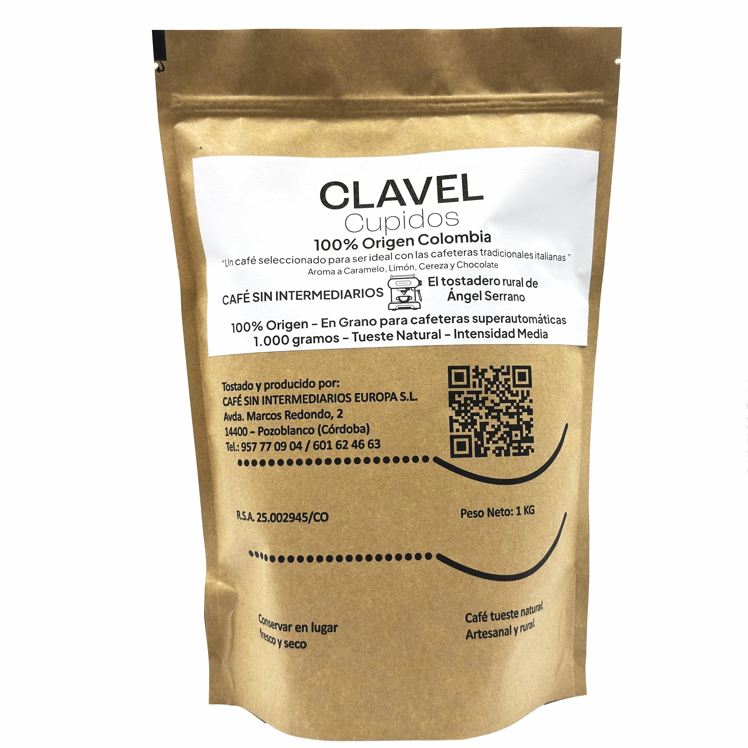 Café Colombia En Grano Para Superautomática 1Kg Clavel Tostado Semanal Intensidad Baja