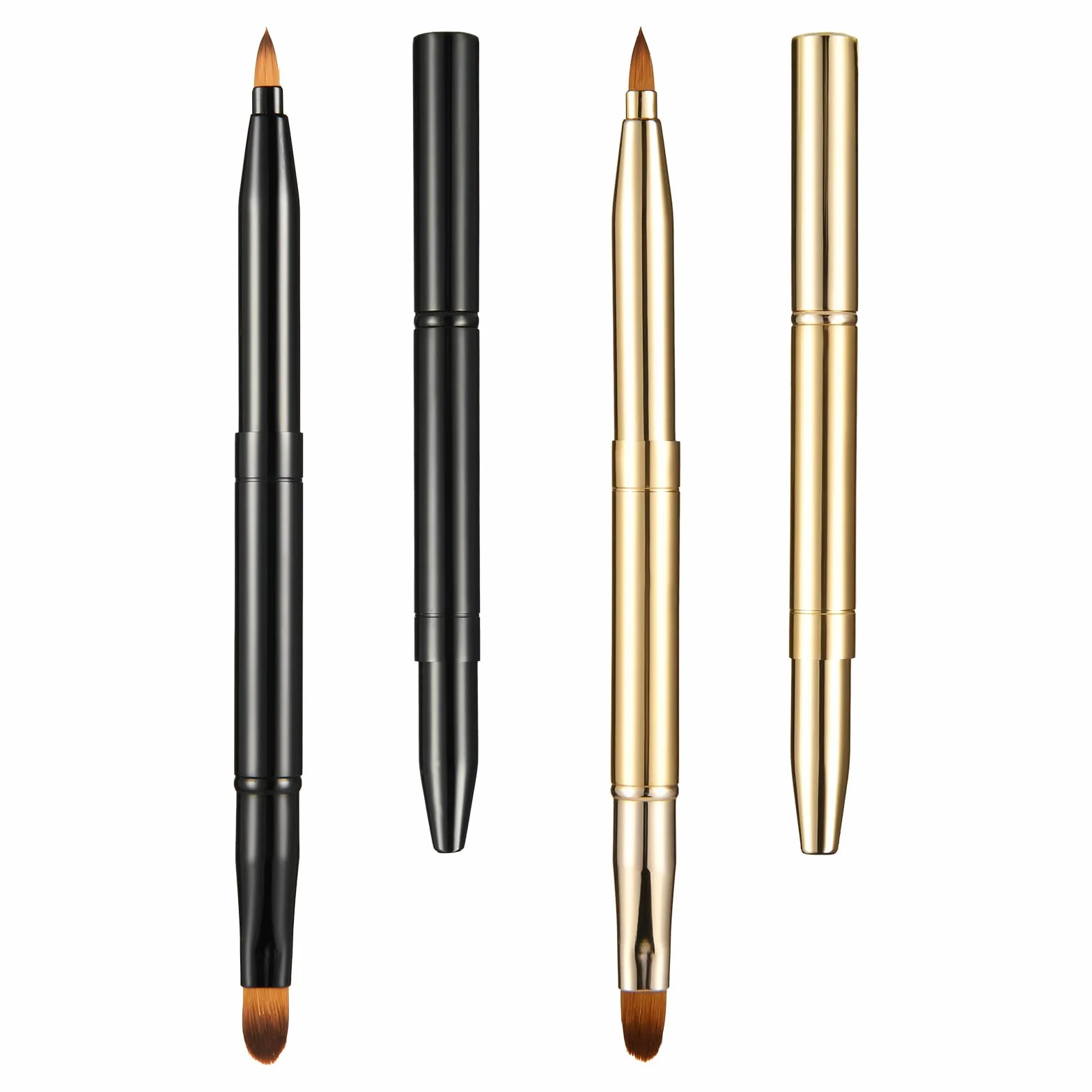 Simarro brochas retráctiles lápiz labial doble extremo metal portátil brillo labios cubierta corrector herramienta maquillaje negro
