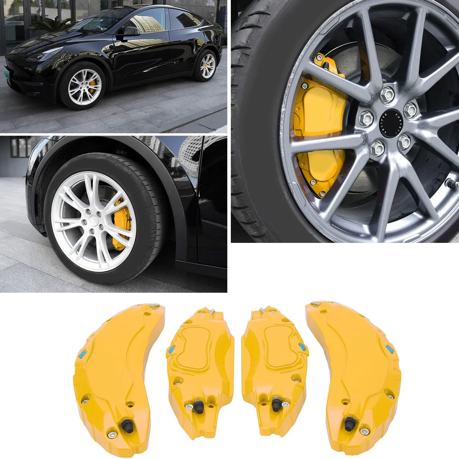 Cubierta de pinza de la pinza del automóvil Culnflun, protector de pinos de freno de disco de aluminio para el estilo deportivo para el cubo de 18 pulgadas de ruedas de 19 pulgadas (Yellow)