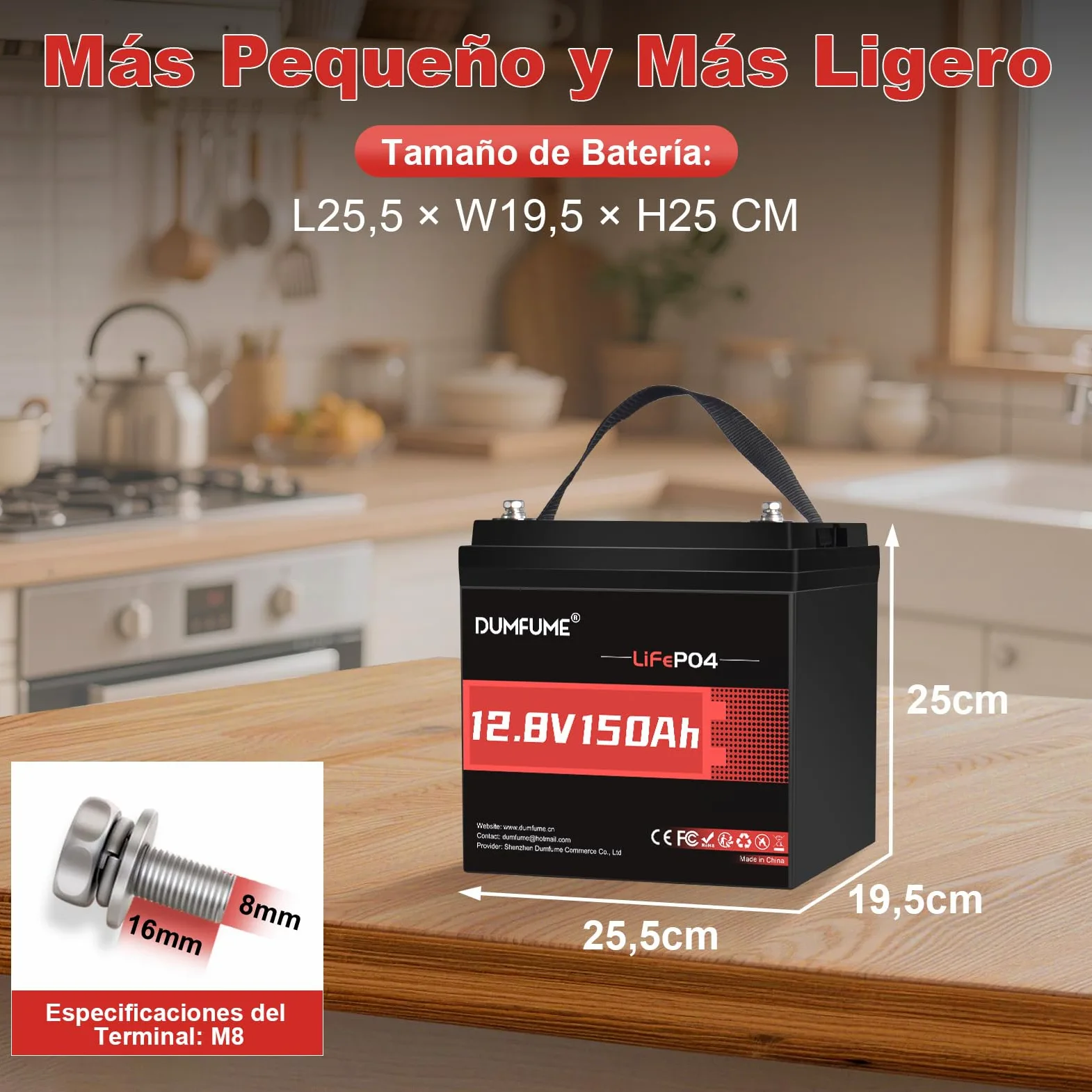 Bateria de Litio LiFePO4 12V 150Ah (1,92 kWh) para Caravana, | Protección 100A BMS, 15000 Ciclos Bateria LiFePO4 12V para Sistemas Placas Solares, Acampar, Emergencia Corte de Luz