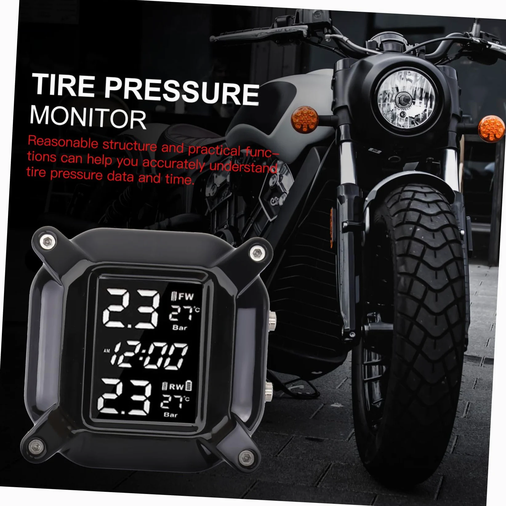 Anneome Monitor De Presión De Neumáticos para Motocicleta, Sensor Digital De Alta Precisión, Sistema Profesional De De Presión y Temperatura, Uso Seguro y Confiable para Motoristas
