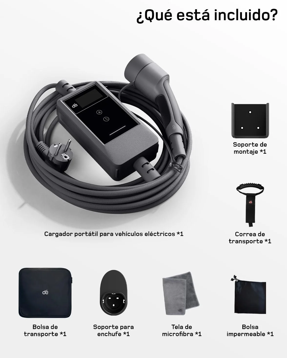dé Cargador Coche Electrico App 3,7kW [7m, Monofásico, 6-16A] Cargador Carro Electrico con Potencia Ajustable a Distancia, para Model Y/3, Dolphin Surf, EV3, Avenger y Otros vehículos BEV/PHEV