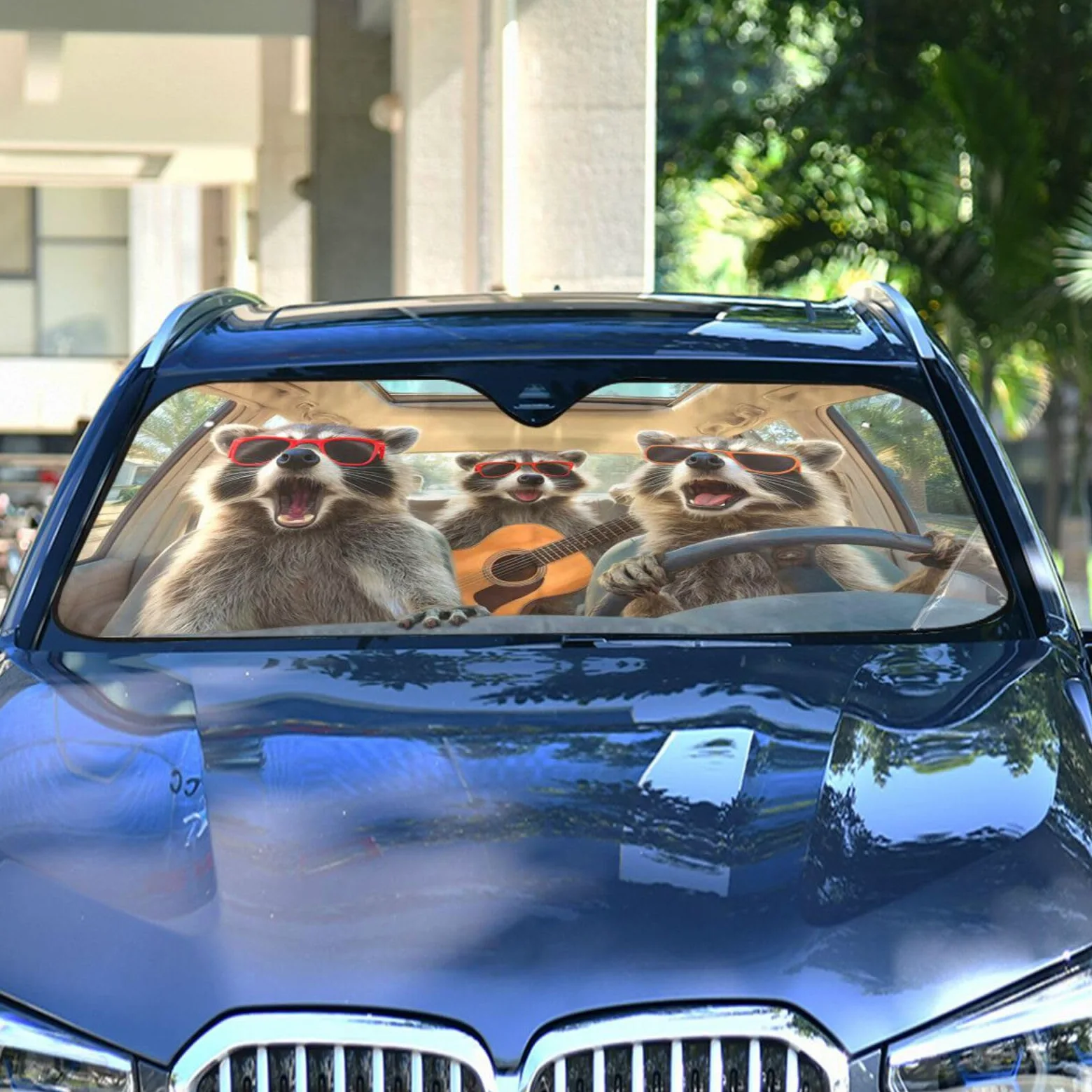 Parasol para parabrisas de coche, diseño de mapache, protector reflectante de rayos UV, mantiene tu vehículo fresco, plegable para coche, camión, SUV