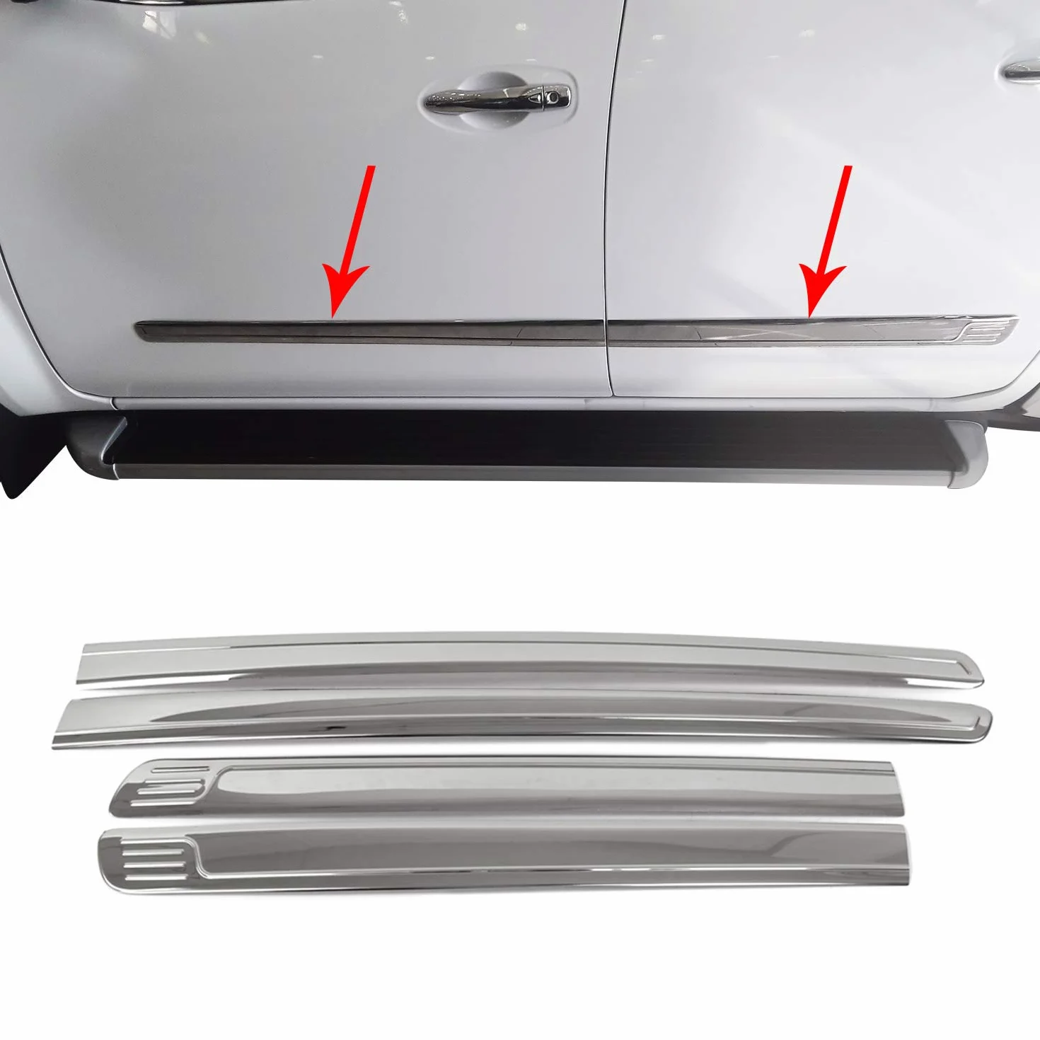 OMAC 5003131 Listón embellecedor/protector puerta Puerta vehículo ambos lados cromo Compatible con NISSAN NP300 Navara Pick-up D23 NP300 Navara Pick-up D40