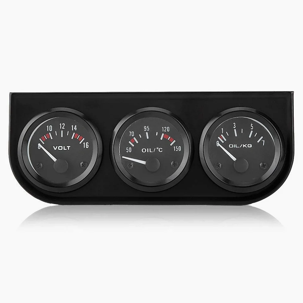 Kit de Indicador Triple 3 en 1 Voltímetro Temperatura del Agua Presión de Aceite Tacómetro para Coche
