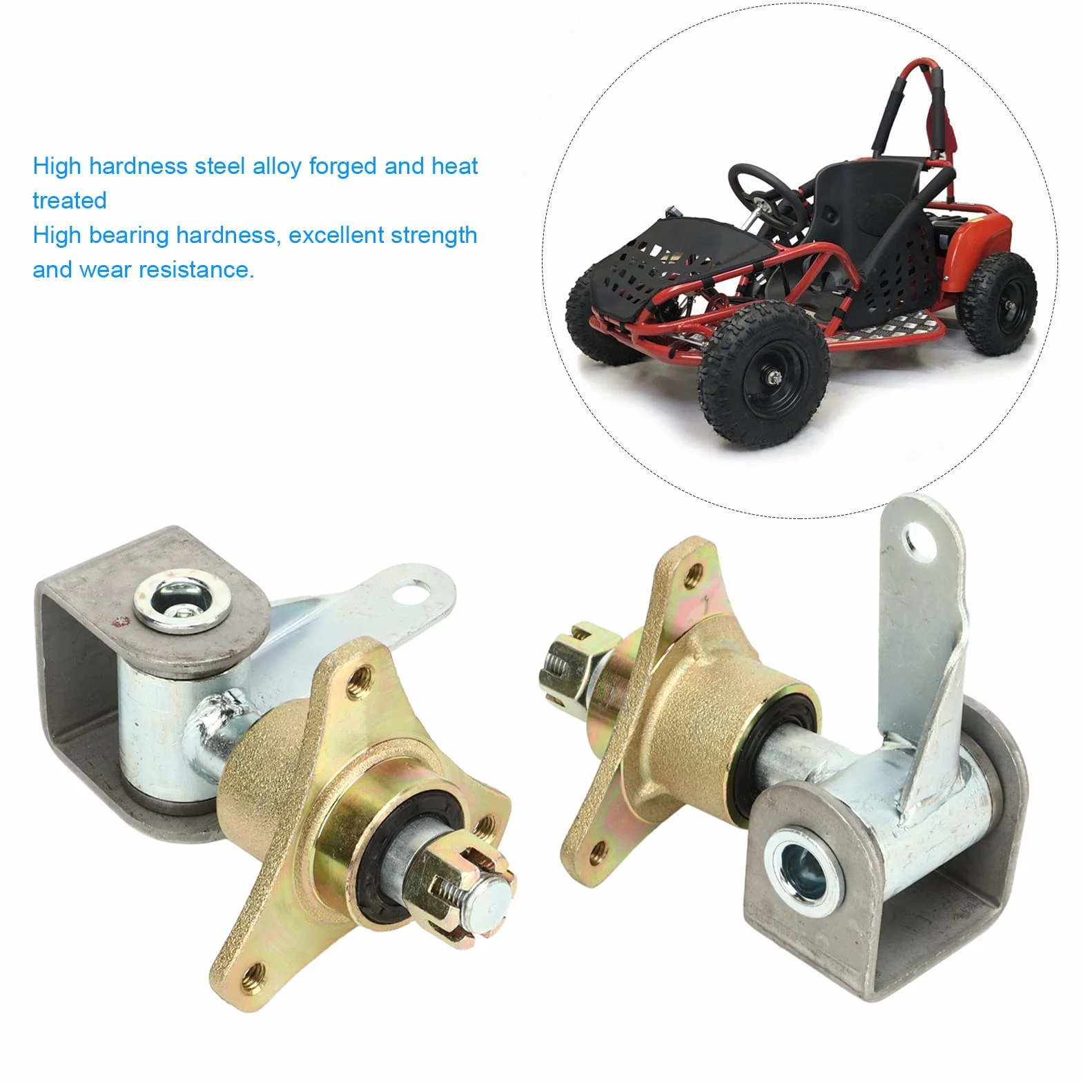 Asixxsix Husillo de nudillo de dirección Go Kart, 2 uds. Ejes de Rueda Delantera de aleación de Acero de 17 mm Husillo de dirección para neumáticos de 6 Pulgadas Quad Bike ATV Go Kart