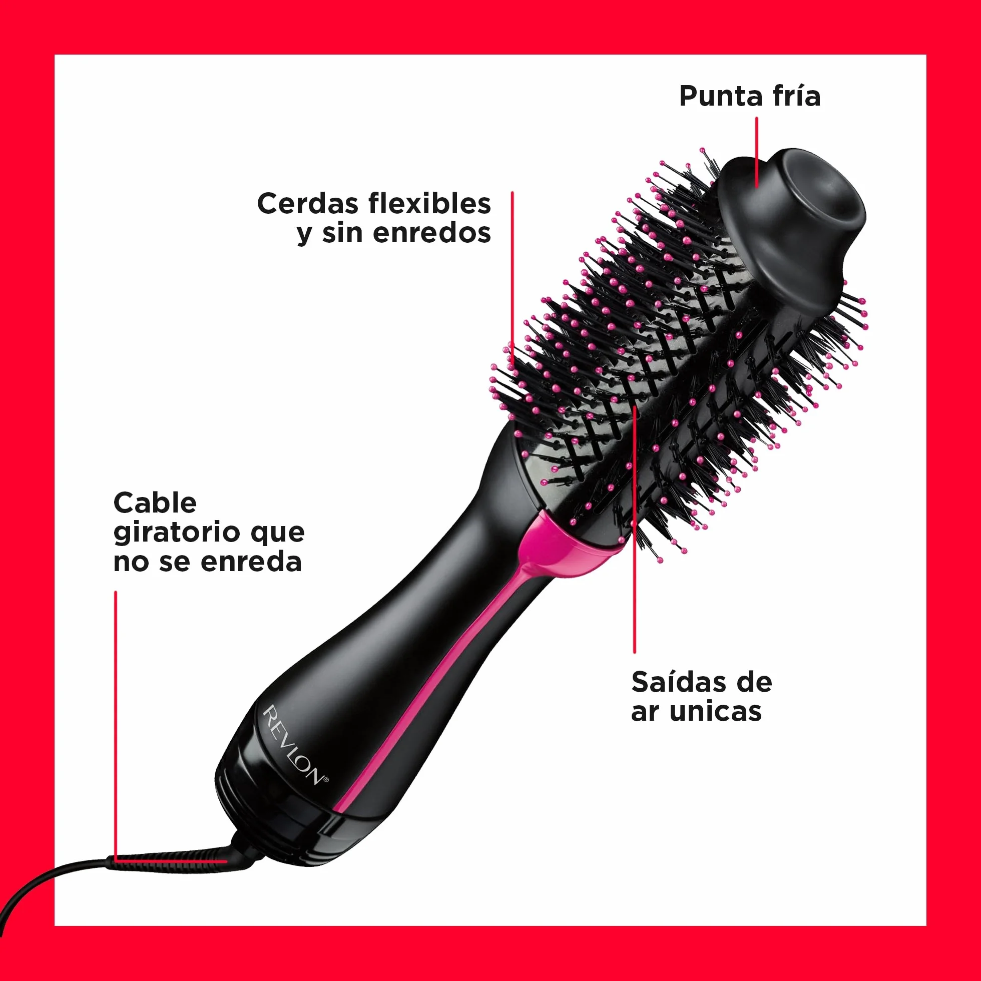 REVLON Salon One-Step Secador y Volumizador 3 Posiciones de Calor 2 Velocidades Revestimiento Cerámico Mango Ergonómico Negro Rosa Original