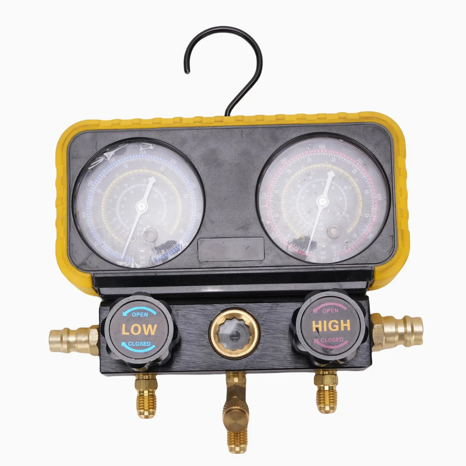 aqxreight Juego de Manómetros para AC Automotriz Compatible con R410A R32 R134A R22 Incluye 3 Mangueras Adaptadores y Herramientas de Carga Ideal para Profesionales y Talleres