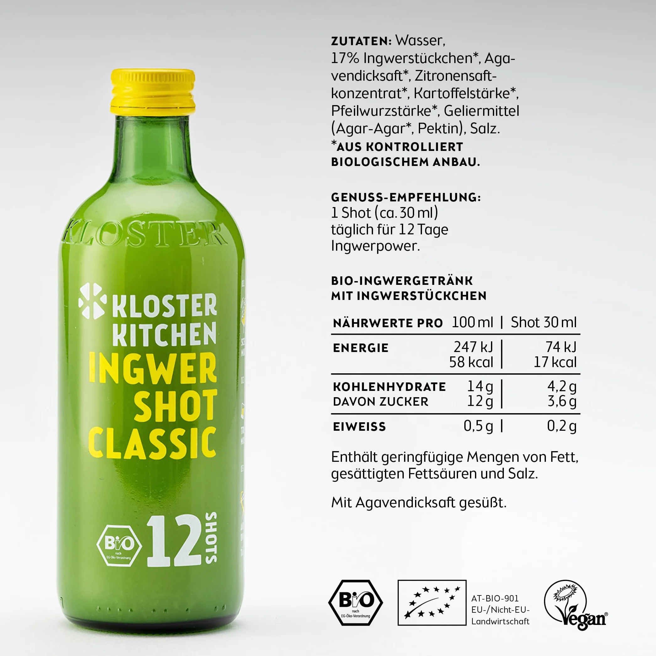 Kloster Kitchen Organiczny zestaw degustacyjny imbiru + 6 x 30 ml z autentycznymi kawałkami, zestaw prezentowy imbirowy, wegański