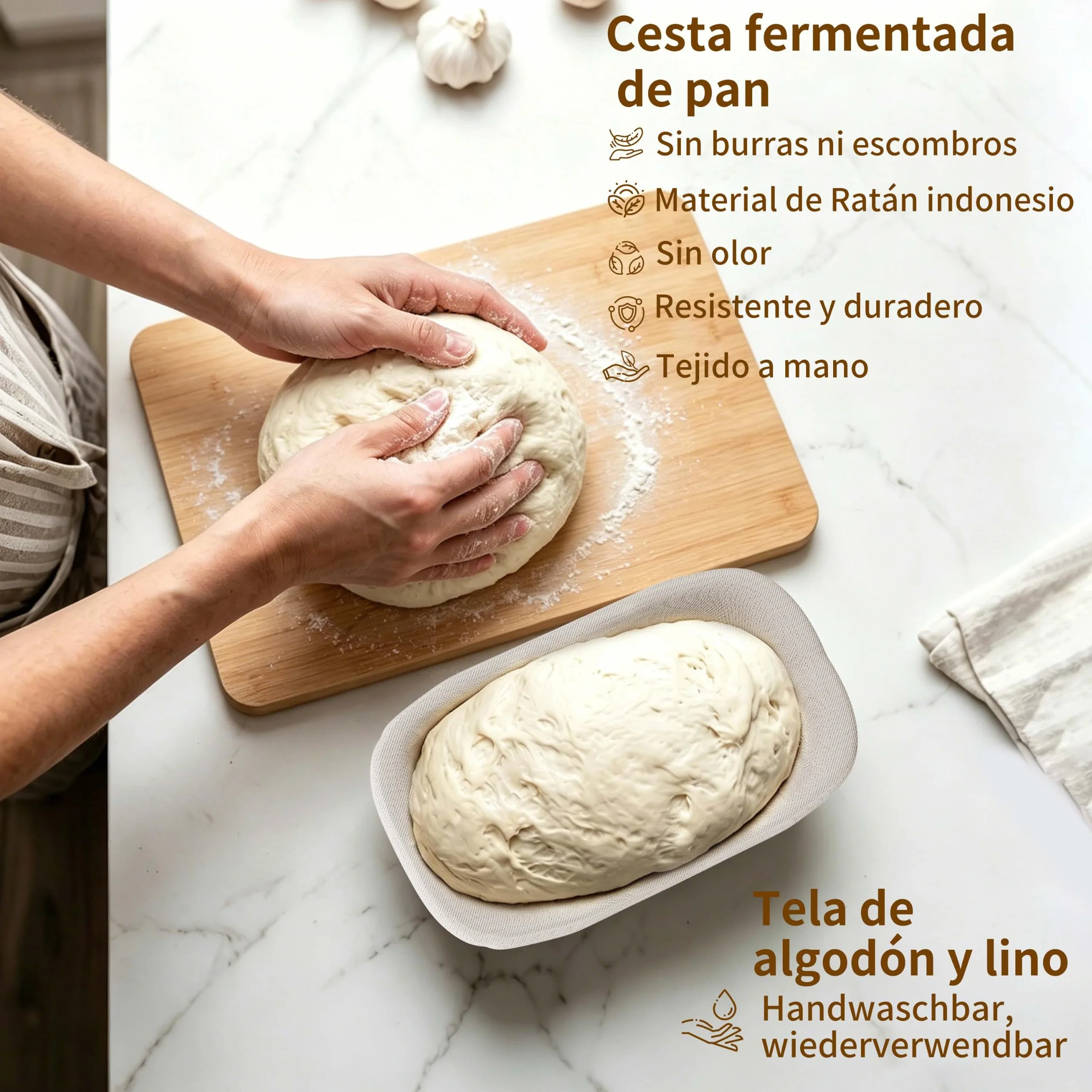 Kit Completo de Inicio de Masa Madre 11 Piezas, Cesta Oval de Ratán Artesanal, Tarro y Accesorios para Hacer Pan