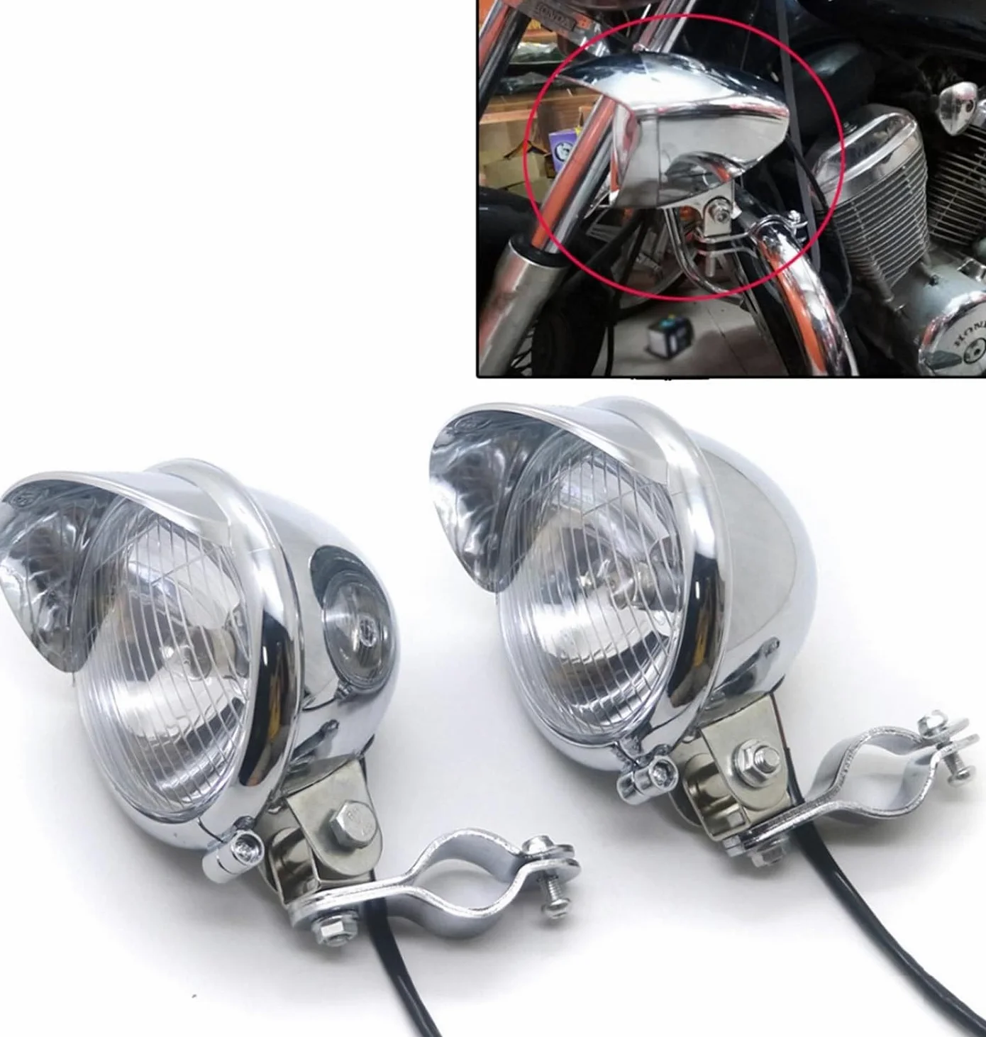 Faros adicionales Motocicleta Cromado Punto de Paso Luz de Niebla con Rodillo Jaula Guard Bar Tubo Soporte Soporte Soporte (Color : 1)
