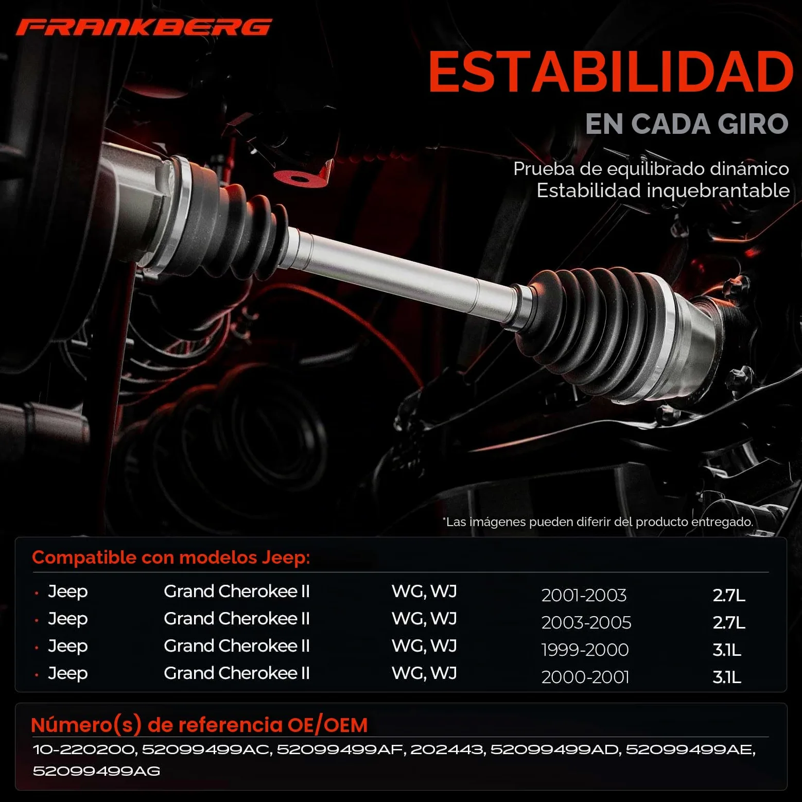 Frankberg Eje de transmisión eje delantero AT 52099499AD | Compatible con: Grand Cherokee II WG WJ