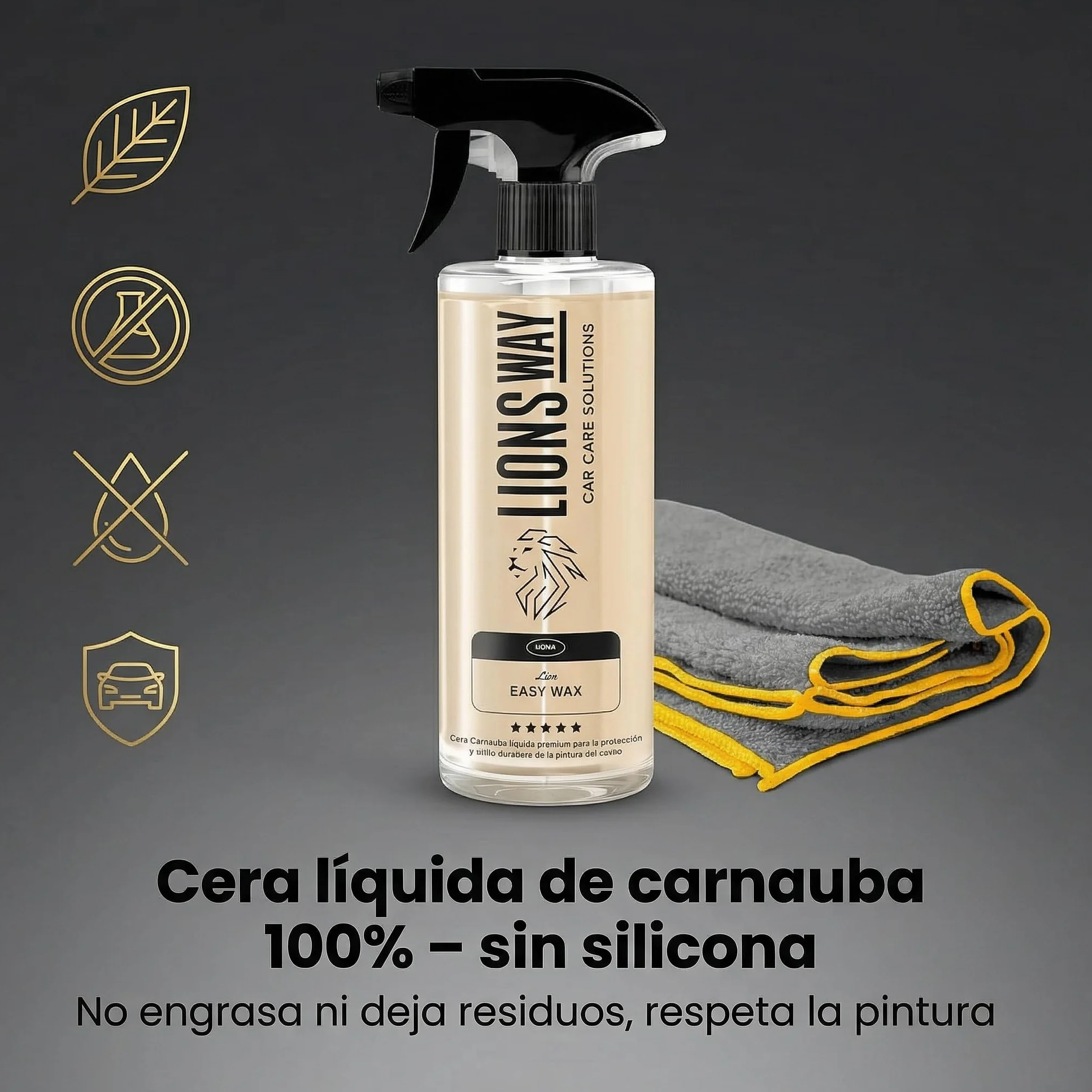 Cera de Carnauba para Coche 100% Pura - Tratamiento Cerámico e Hidrofóbico, Sin Silicona, Cera Líquida Alto Brillo, Sellador de Pintura Exterior, 500ml