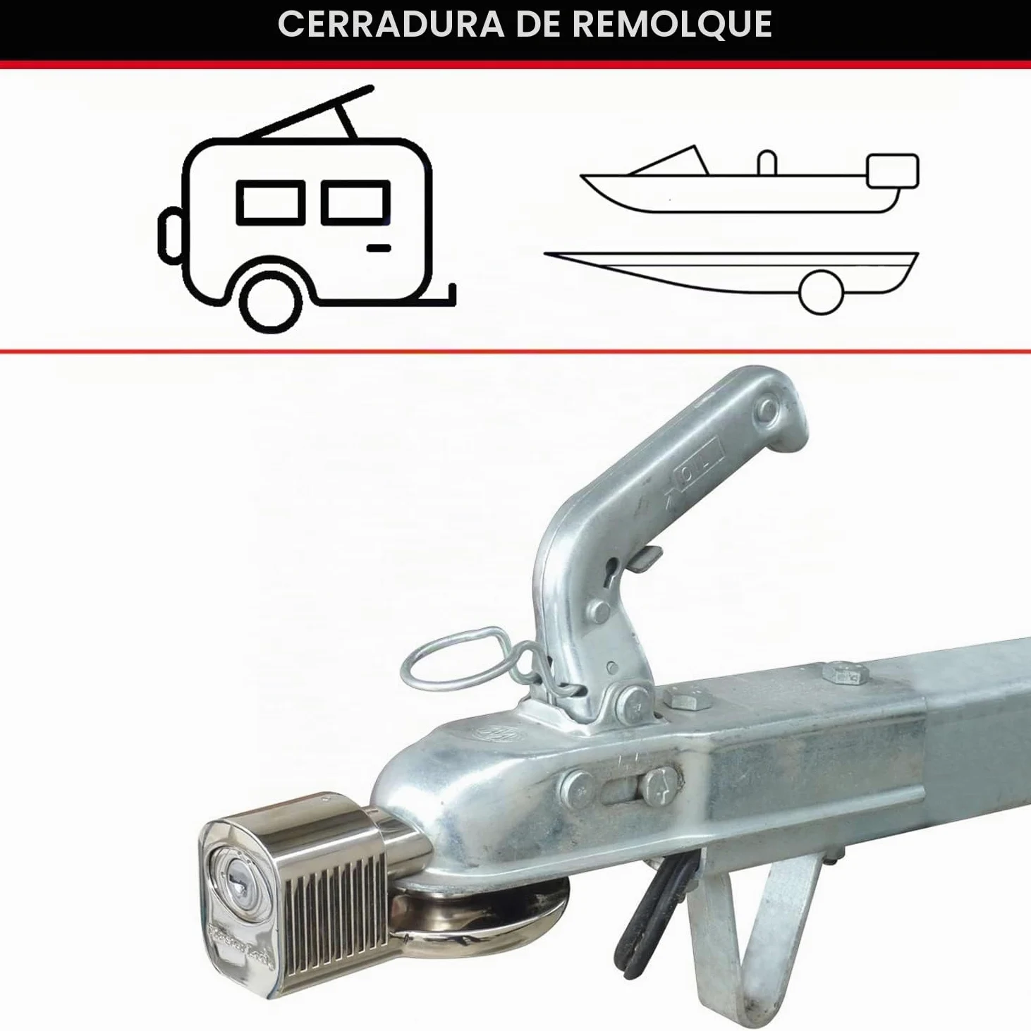 MASTER LOCK Antirrobo Remolque [Ajustable - 48 mm, 51 mm y a la mayoría de los de 59 mm] 377EURDAT - Ideal para Remolque, Enganche, Caravana