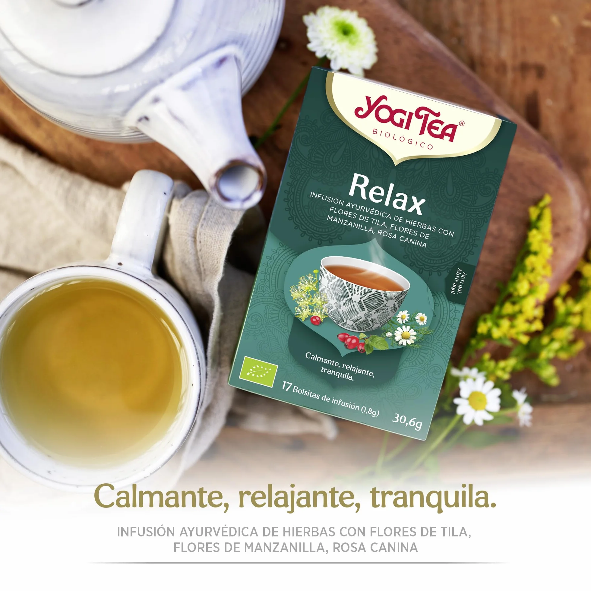 Yogi Tea Relax Infusión Ayurvédica Tila Manzanilla Rosa Canina Sin Cafeína Pack 3x17 bolsitas