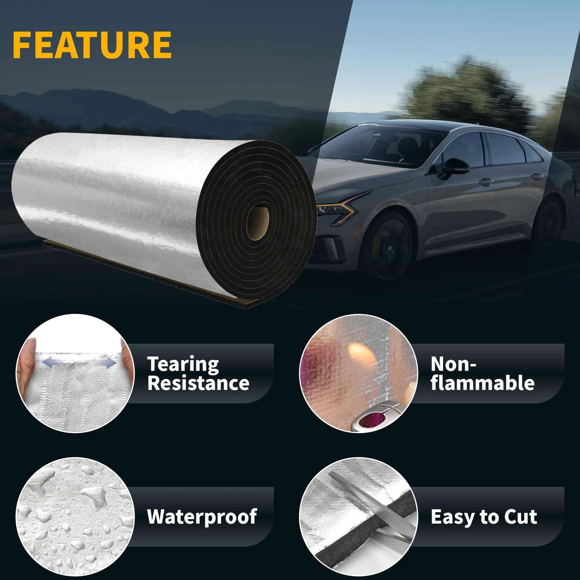 A ABSOPRO Aislante Termico Insonorizante Coche, Material De Protección Térmica, Autoadhesiva Para Capó De Motor De Barco Fibra de Vidrio, Espuma de Celda Cerrada 1pcs 203cmx50cmx5mm