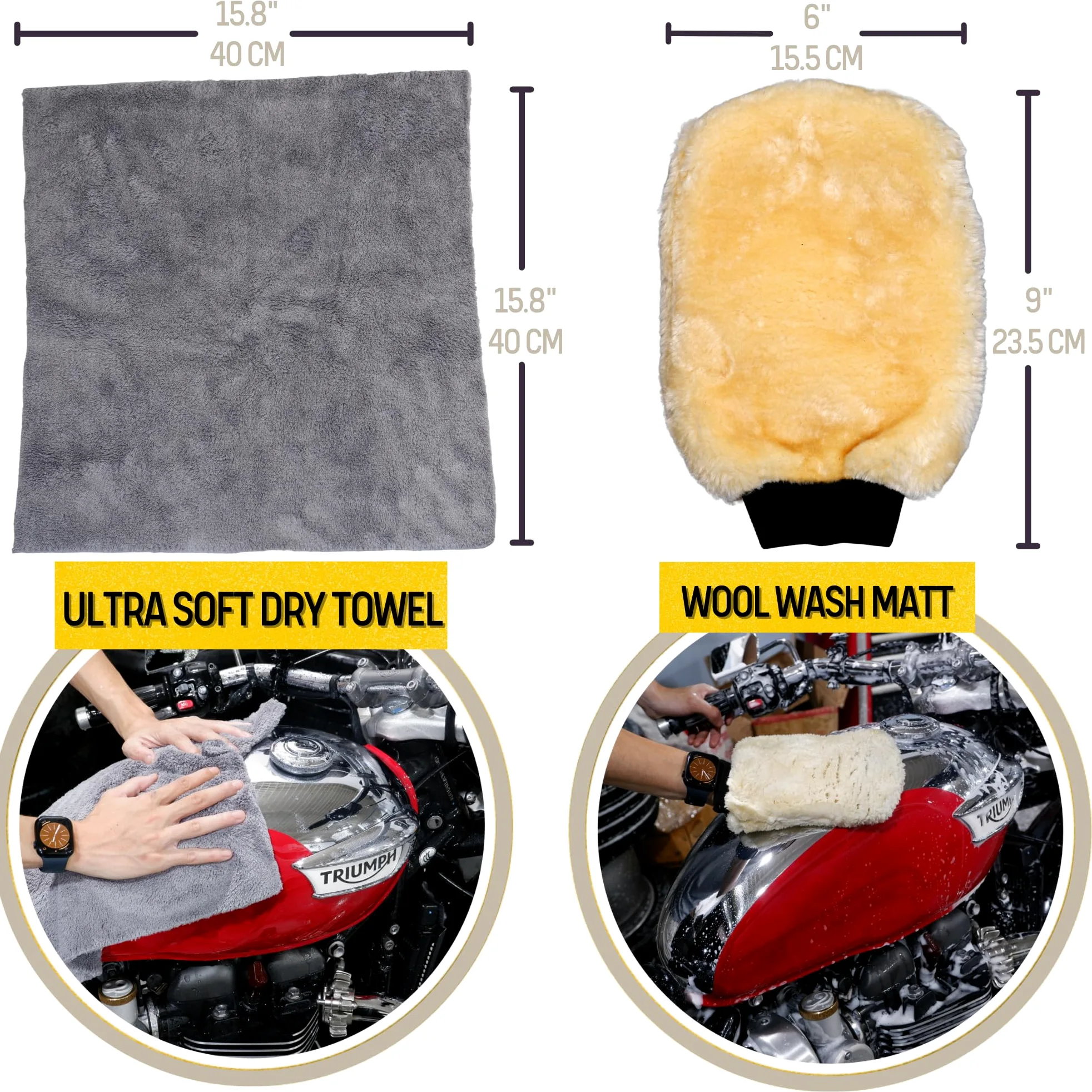 oesee Kit de limpieza de motocicleta, 6 unidades, diseño para cromo, cepillo de lana, guante de lavado de lana, cepillo de neumáticos y cadena, cepillo de detalles y toalla de felpa ultra para