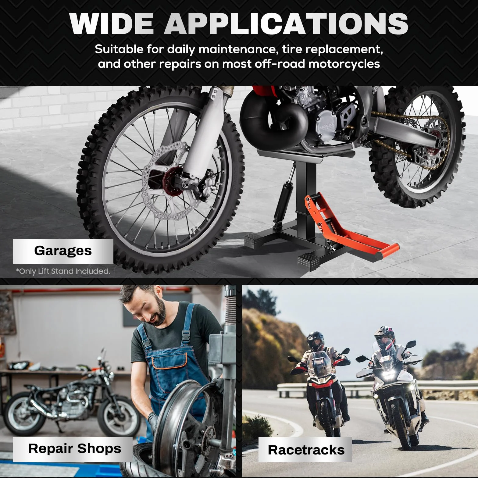 Plataforma elevadora hidráulica para motocicleta – Altura ajustable hasta 400 kg, base en forma de H con almohadilla de goma para motos todoterreno