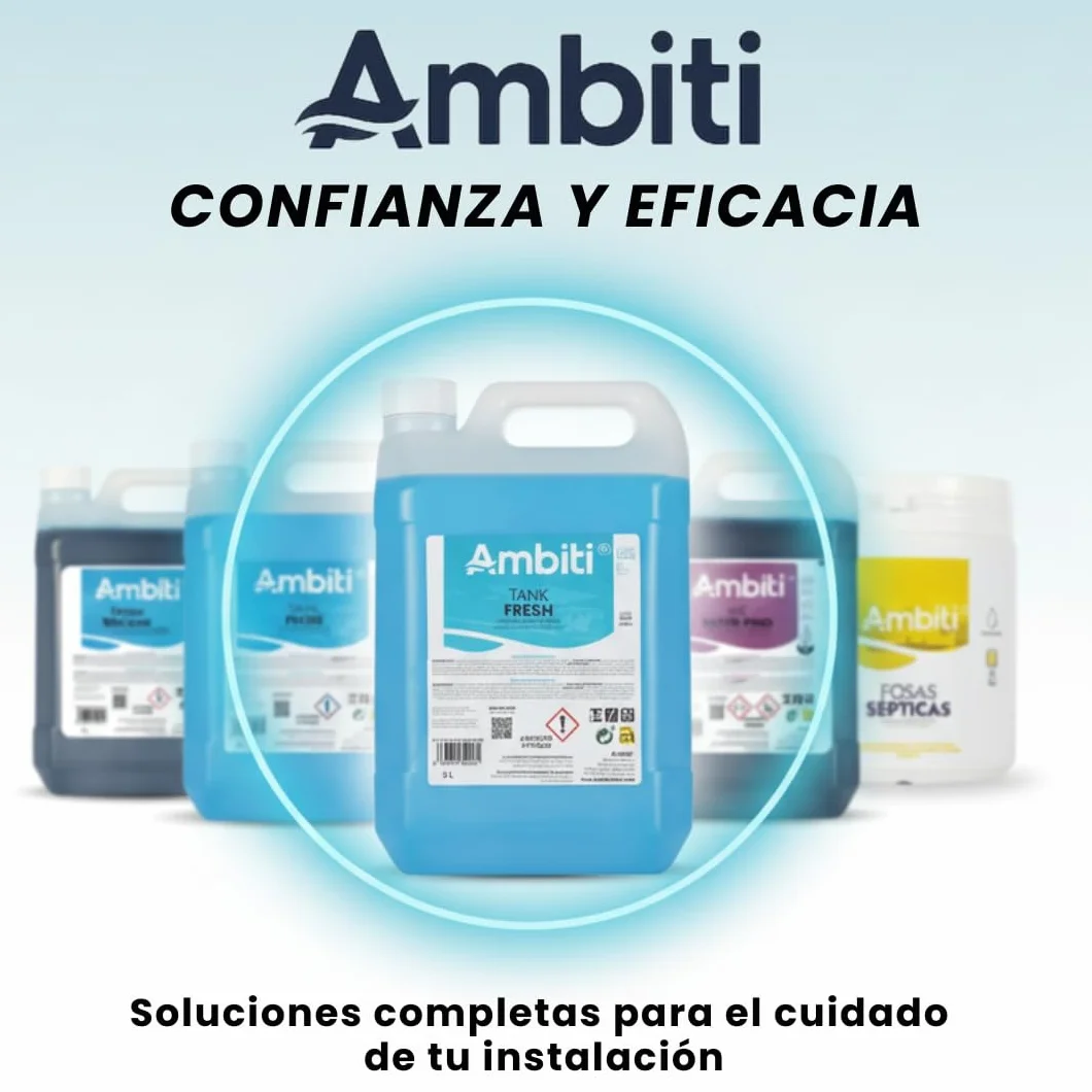 Ambiti | Tank Fresh | Aditivo para Depósito Aguas Grises | Elimina Olores y Sedimentos en Duchas, Fregaderos y Desagües de Autocaravanas y Campers | Fragancia Piña Colada (5L)
