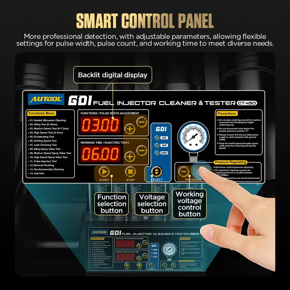 AUTOOL CT450 Probador de Inyector Combustible y La Máquina Limpieza, Limpia Inyectores Gasolina GDI, EFI, FSI Limpiador Ultrasónico de Inyección, Limpieza con Calor, 6 Cilindros, 220V