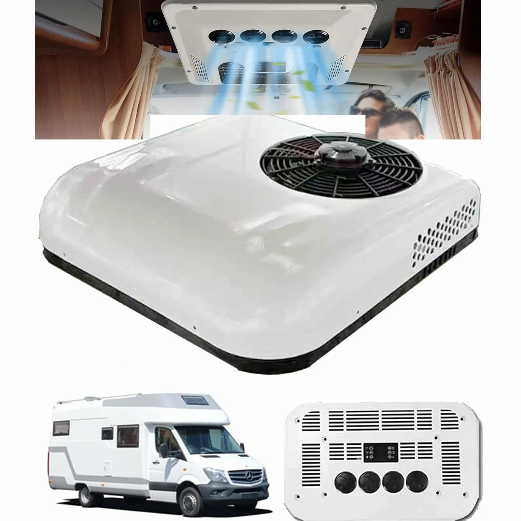 Aire Acondicionado 12V 24V para Camión, Autocaravana, Estacionamiento Eléctrico, Blanco
