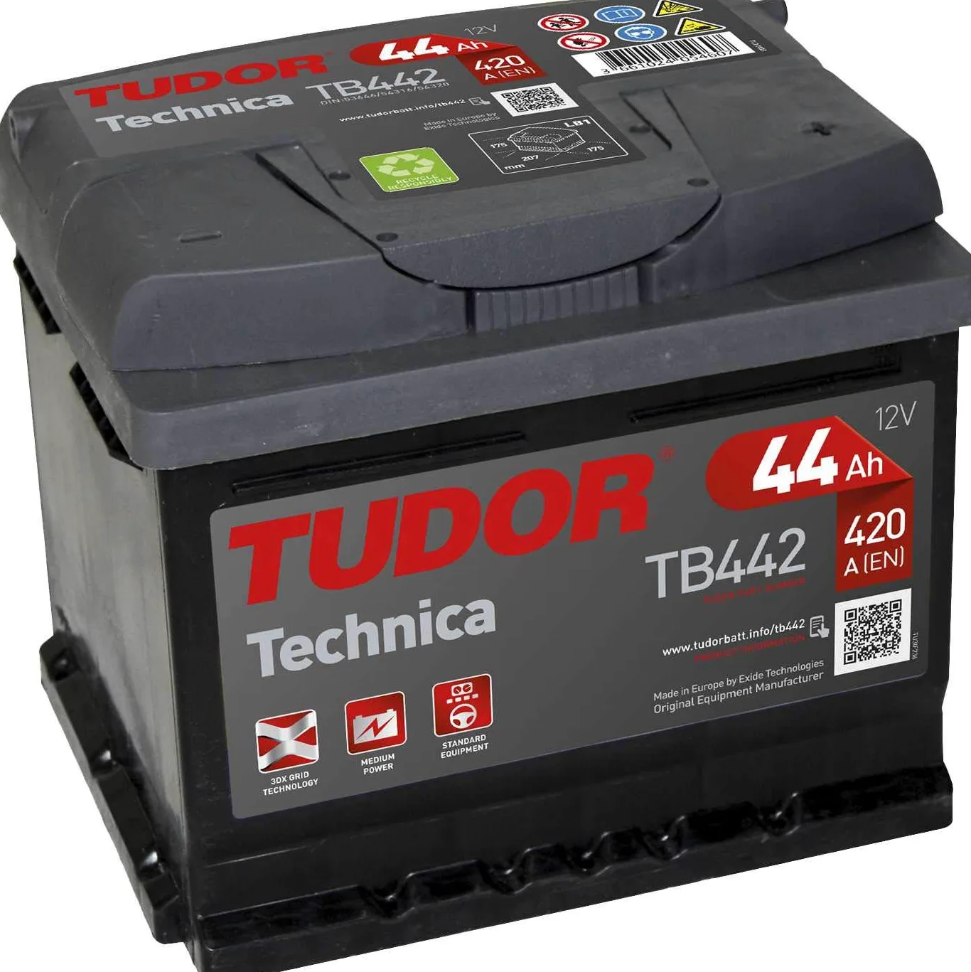 Tudor TB442 Batería de coche Tudor 44Ah 420A, Gama Technica, para Automóvil de turismo