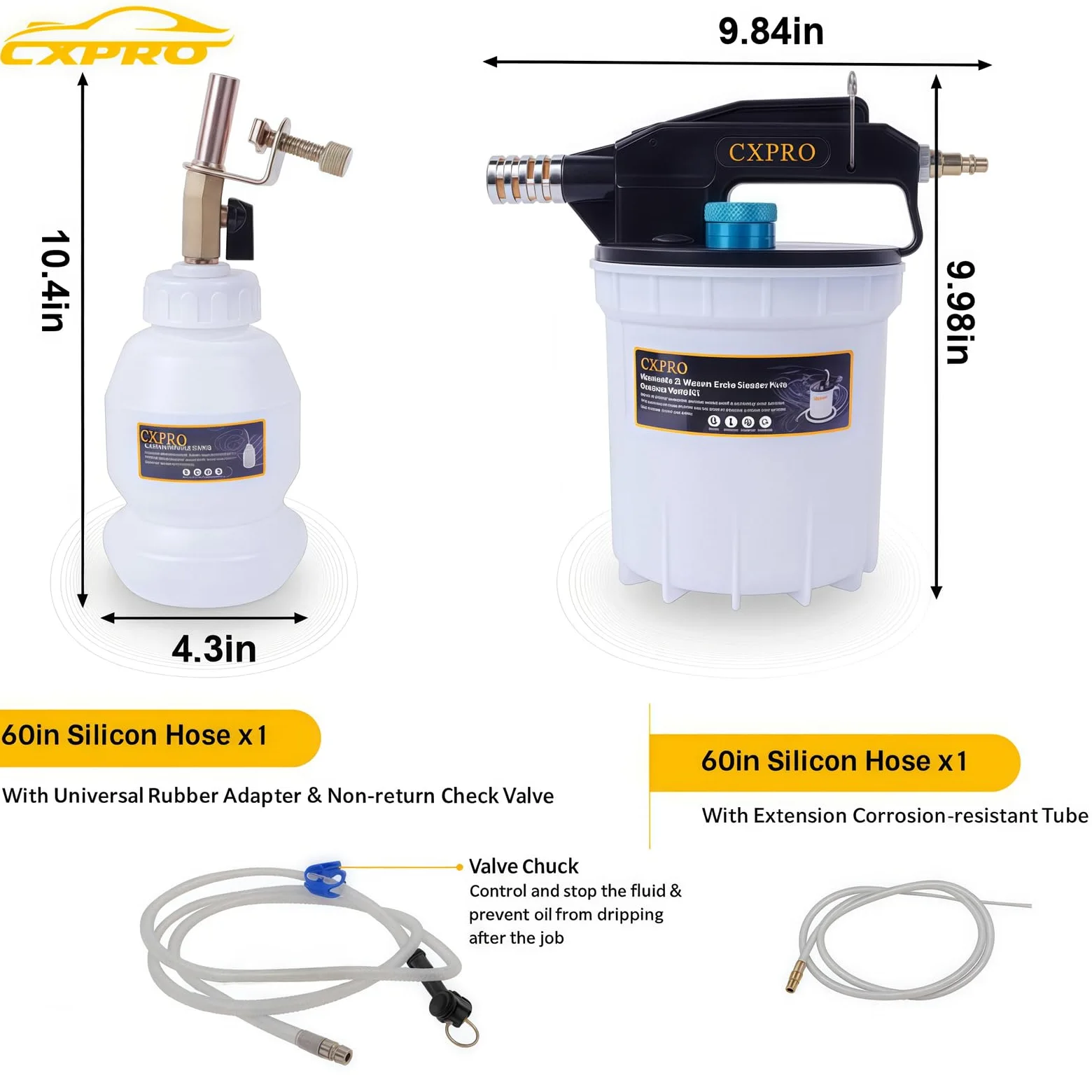 Kit de purga de frenos, kit de purga de frenos al vacío con extractor de líquido de frenos de 2 L y botella de recarga de 1 litro, kit de purga de embrague de presión con 19 adaptadores