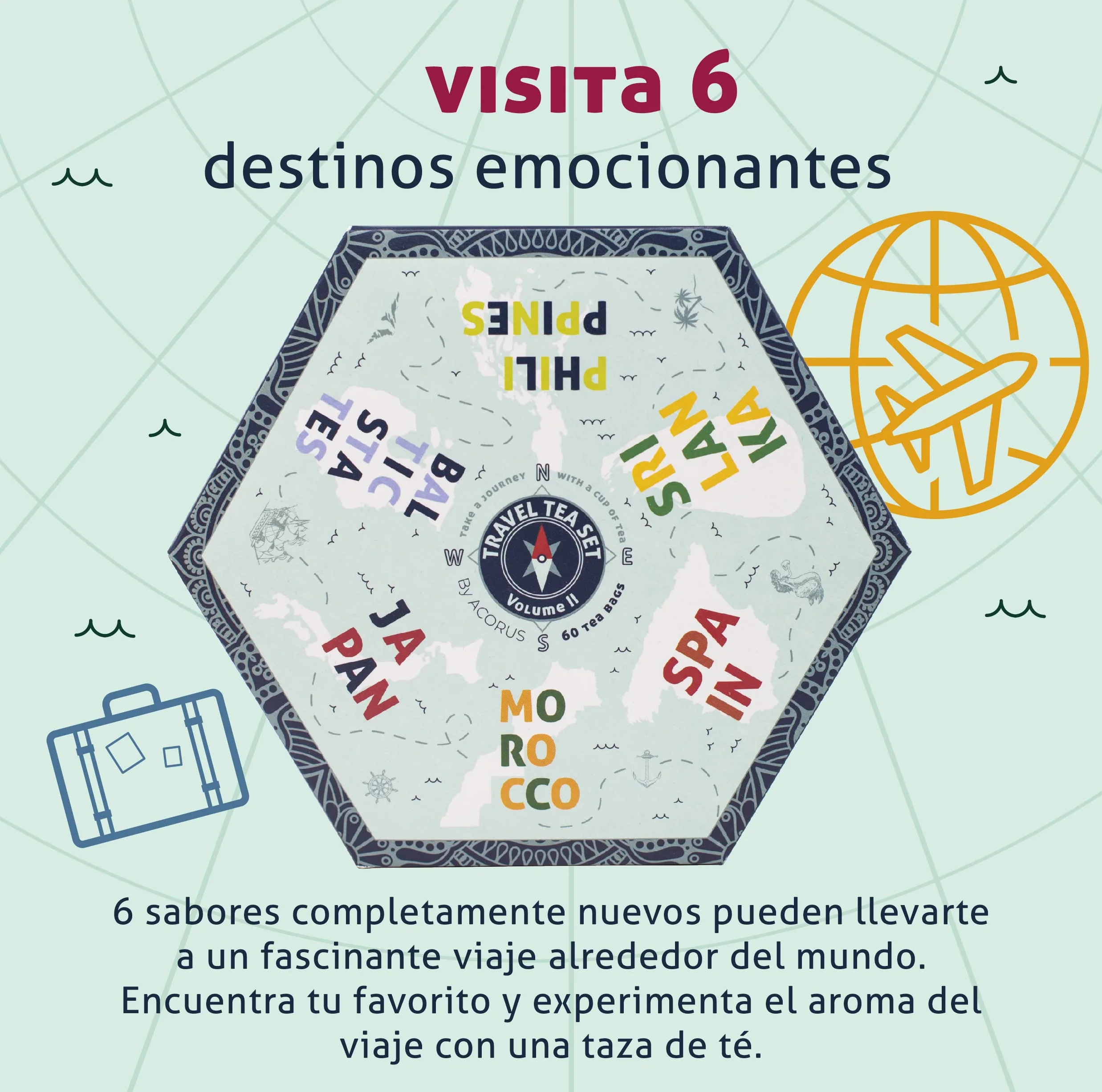 ACORUS Surtido de Te de Viaje vol. II Caja Regalo 6 Sabores 60 Bolsitas