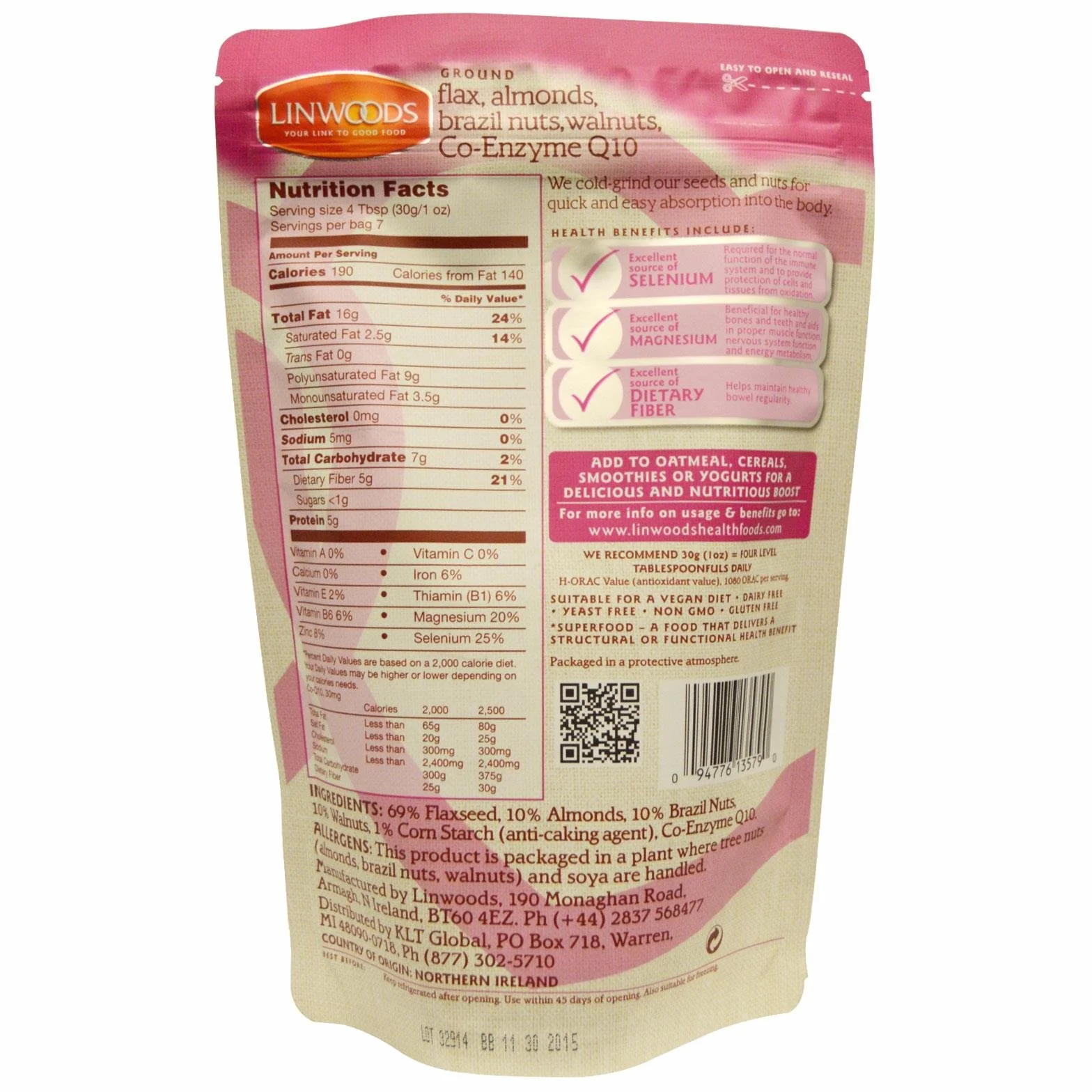 Linwoods Linaza Almendras Nuez de Brasil Nueces Molidas Q10 200g