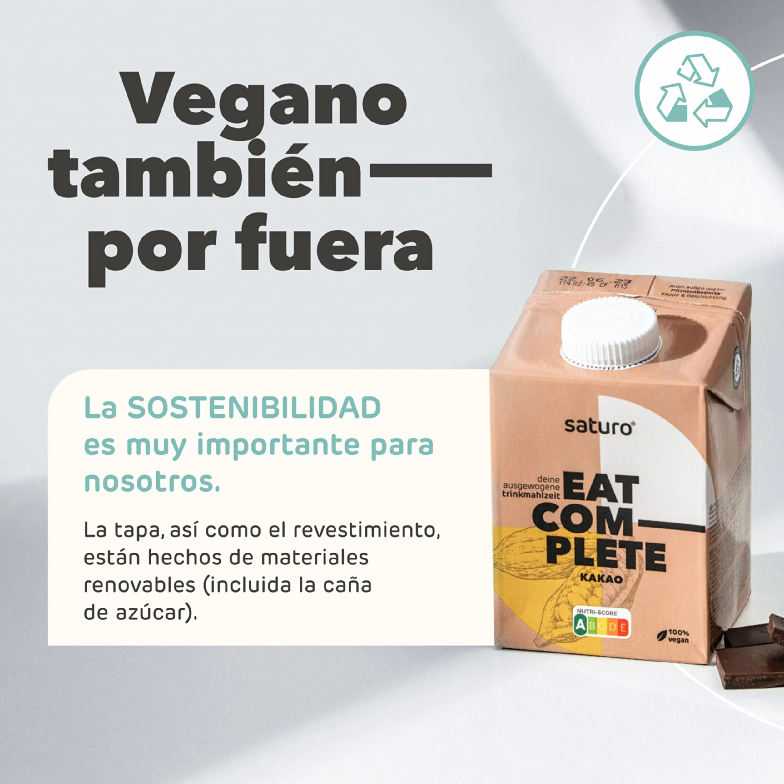 Saturo Batido de Chocolate Sustituto de Comida 500kcal Proteínas Vegano 6 x 500 ml