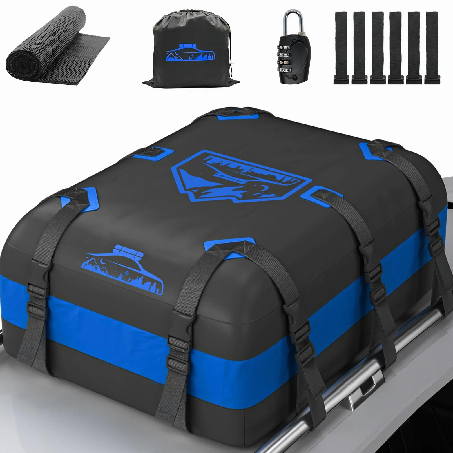 Cofre de Techo 20Cubos/566L, Cofre de Techo para Coche 700D Impermeable, Cofre de Techo con Almohadillas Antideslizantes y 10 Correas de Sujeción, Pto para Coches con/sin Portaequipajes