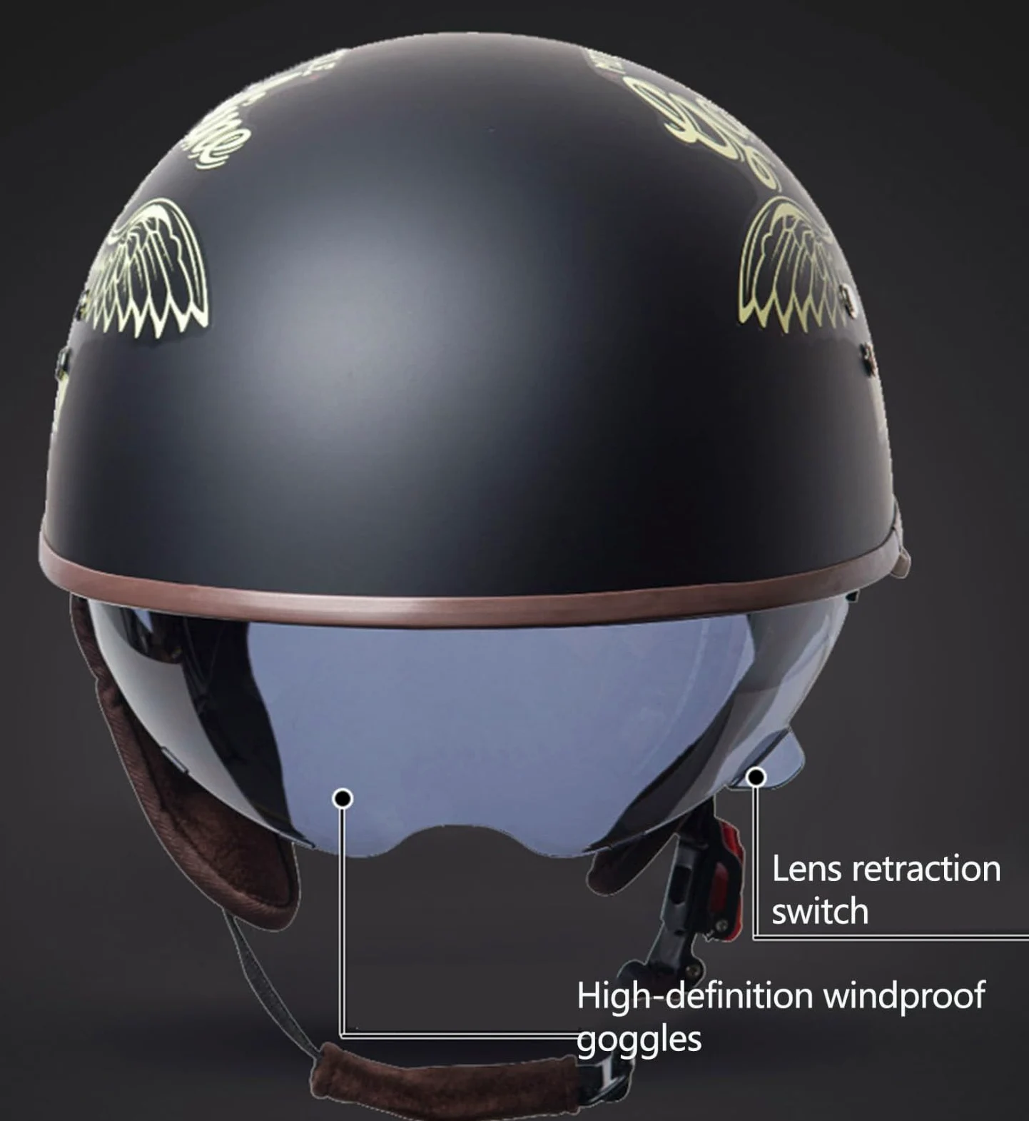 Casco de Motocicleta Hombre, Casco Retro de Media Calza Certificado Dot,Unisex Casco de Gorra de béisbol Cómodo y Ligero Casco de Scooter Forro extraíble Casco de Media calota