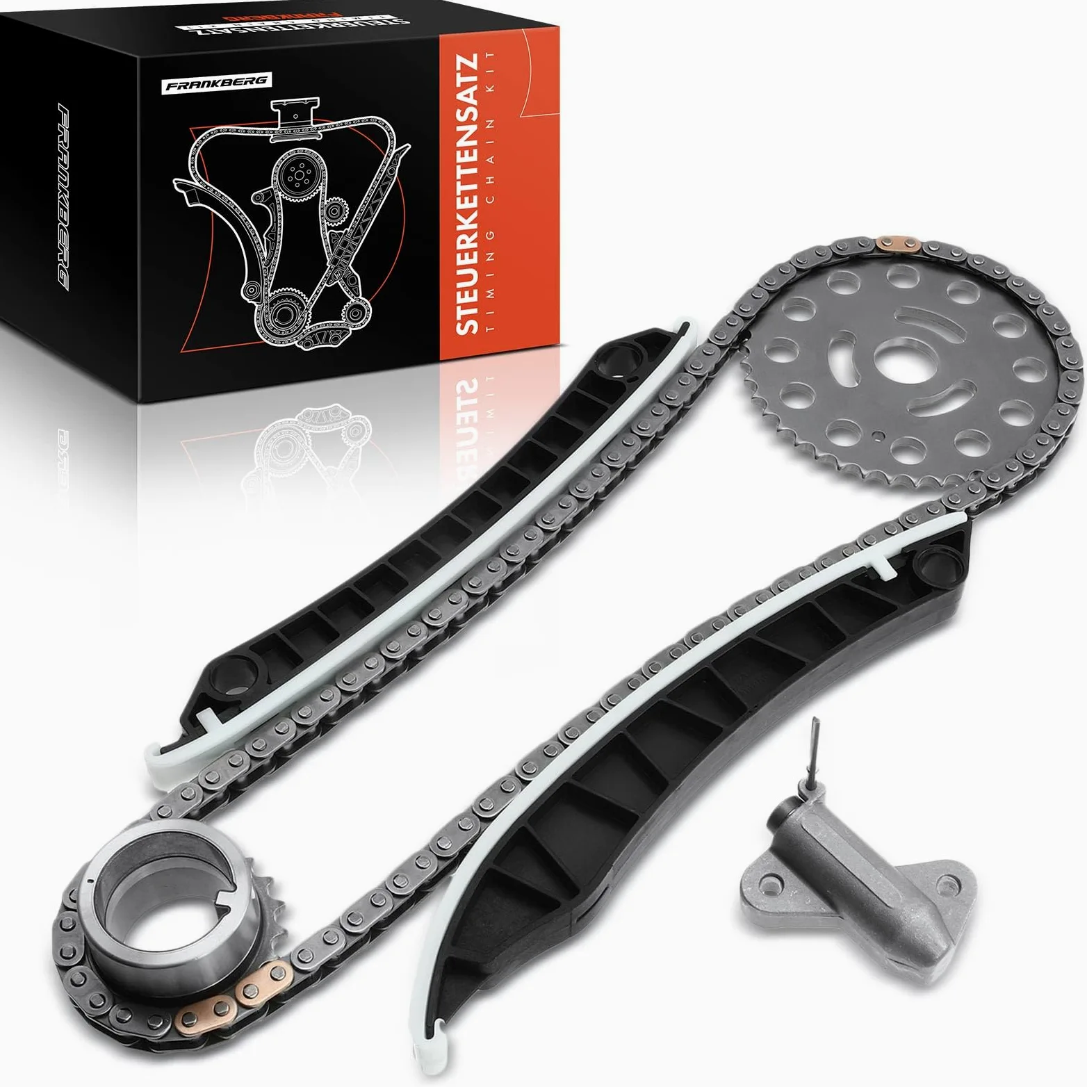 Frankberg Kit de cadena de distribución 6 piezas 8200918797 | Compatible con: Scénic III JZ0/1, Vivaro B Box X82, M.e.g.a.n.e IV Hatchback B9A/M/N, Plataforma/chasis Trafic III EC
