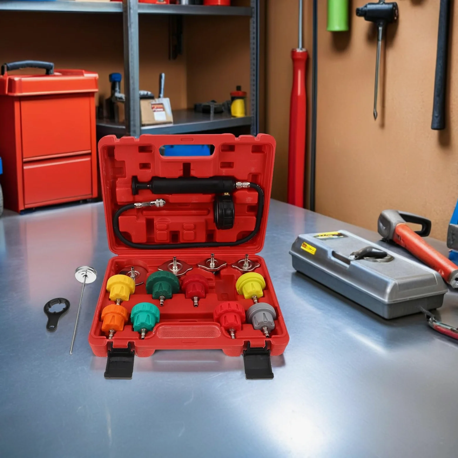 MAGICLULU 1 Juego de comprobador del Sistema de refrigeración del Motor: Kit de detección de Fugas de radiador - Equipo de comprobación de presión de refrigerante de Alta Resistencia para