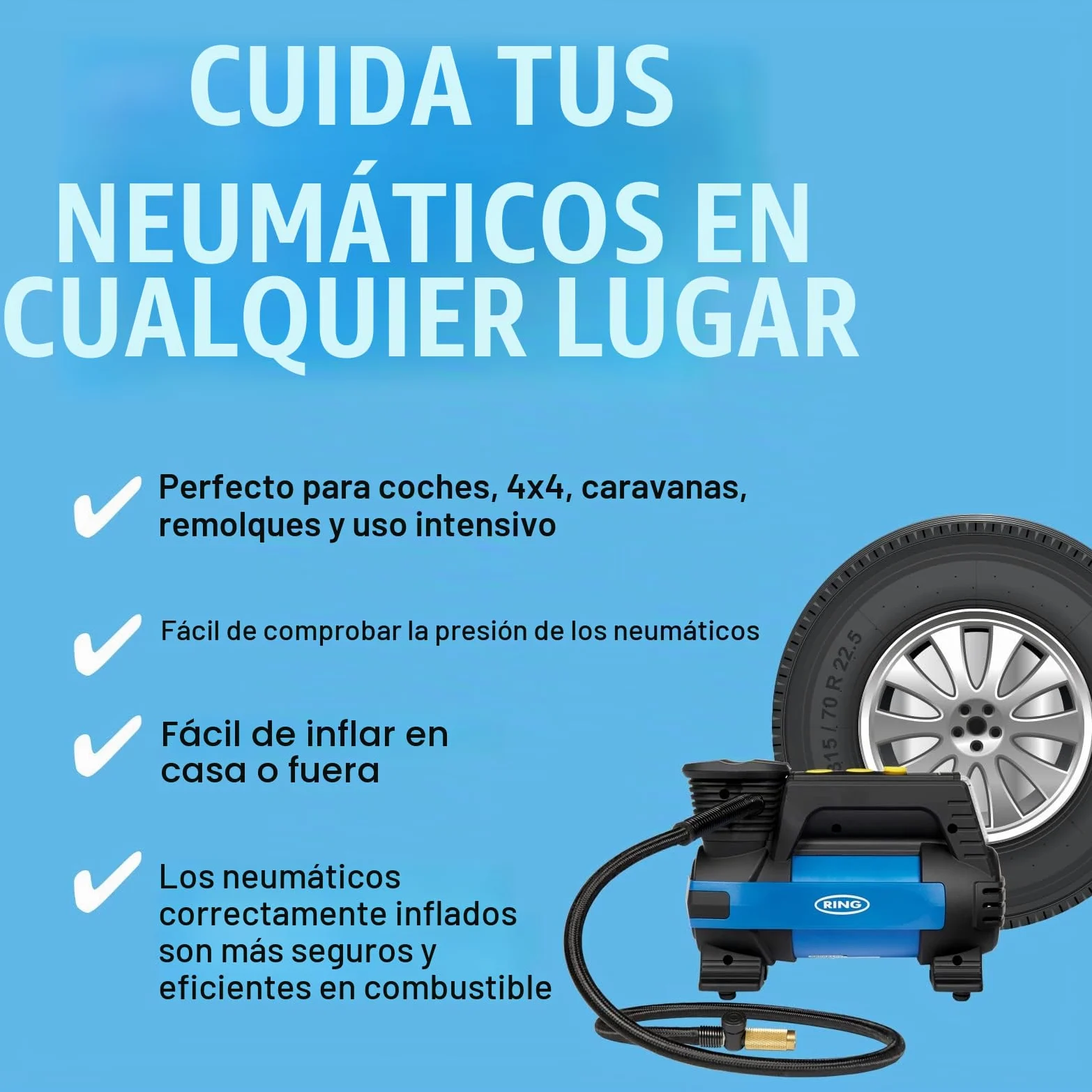 Ring Automotive RAC820 Inflador de ruedas digital, 12 V