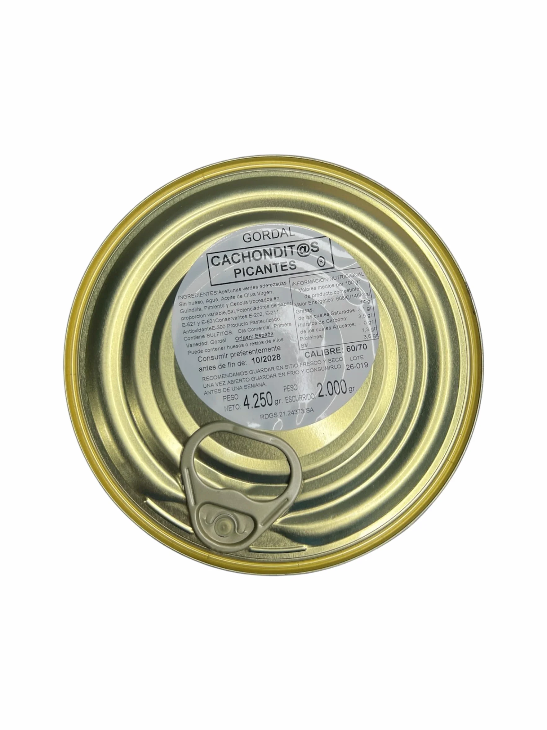 Miroliva Aceitunas Gordal Picantes Las Cachonditas XXL Lata 4,25 kg Peso Escurrido 2 kg Aperitivo Gourmet Pack 1 Lata