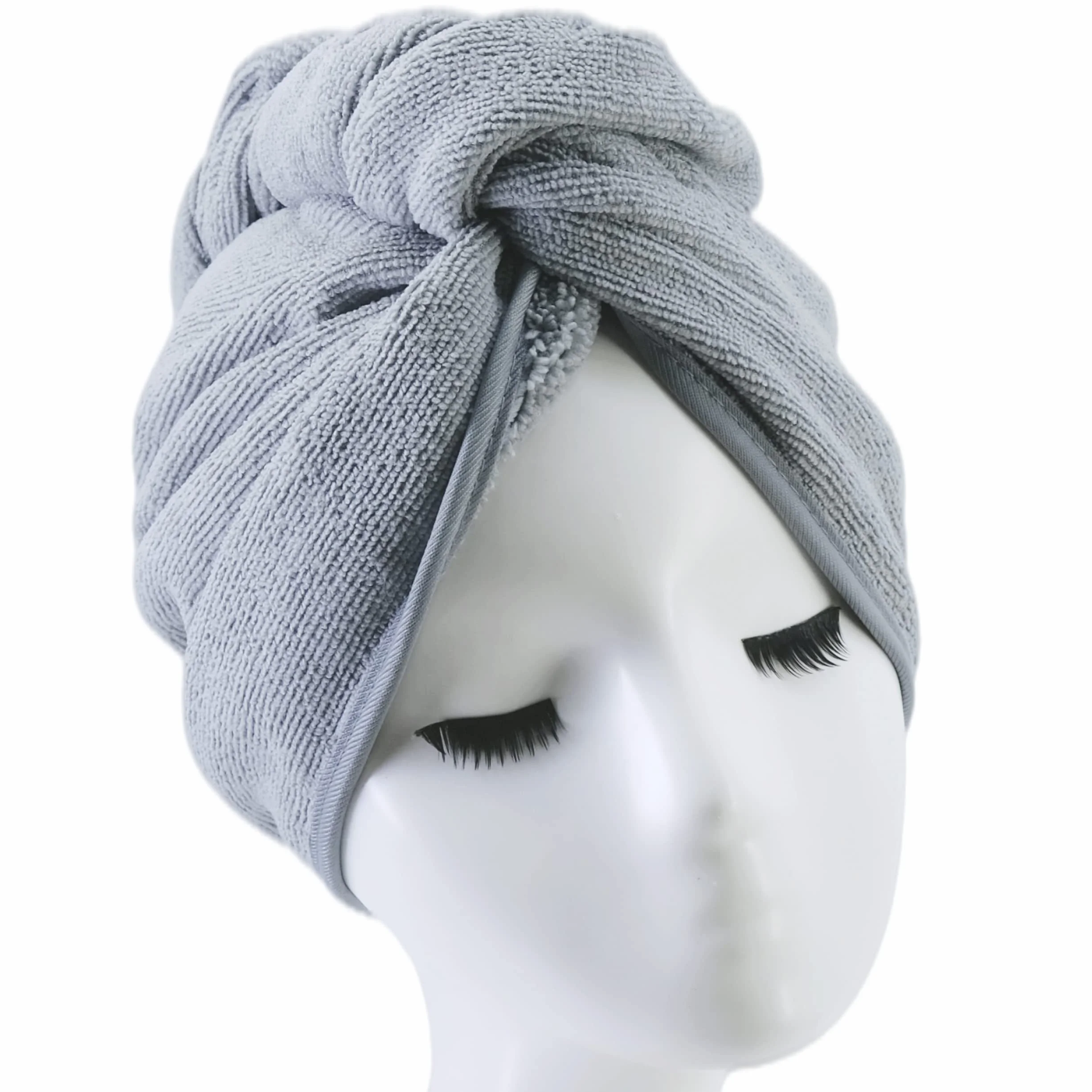 Toalla Turbante para el Pelo Microfibra Gris 31 x 71 cm Pack de 2