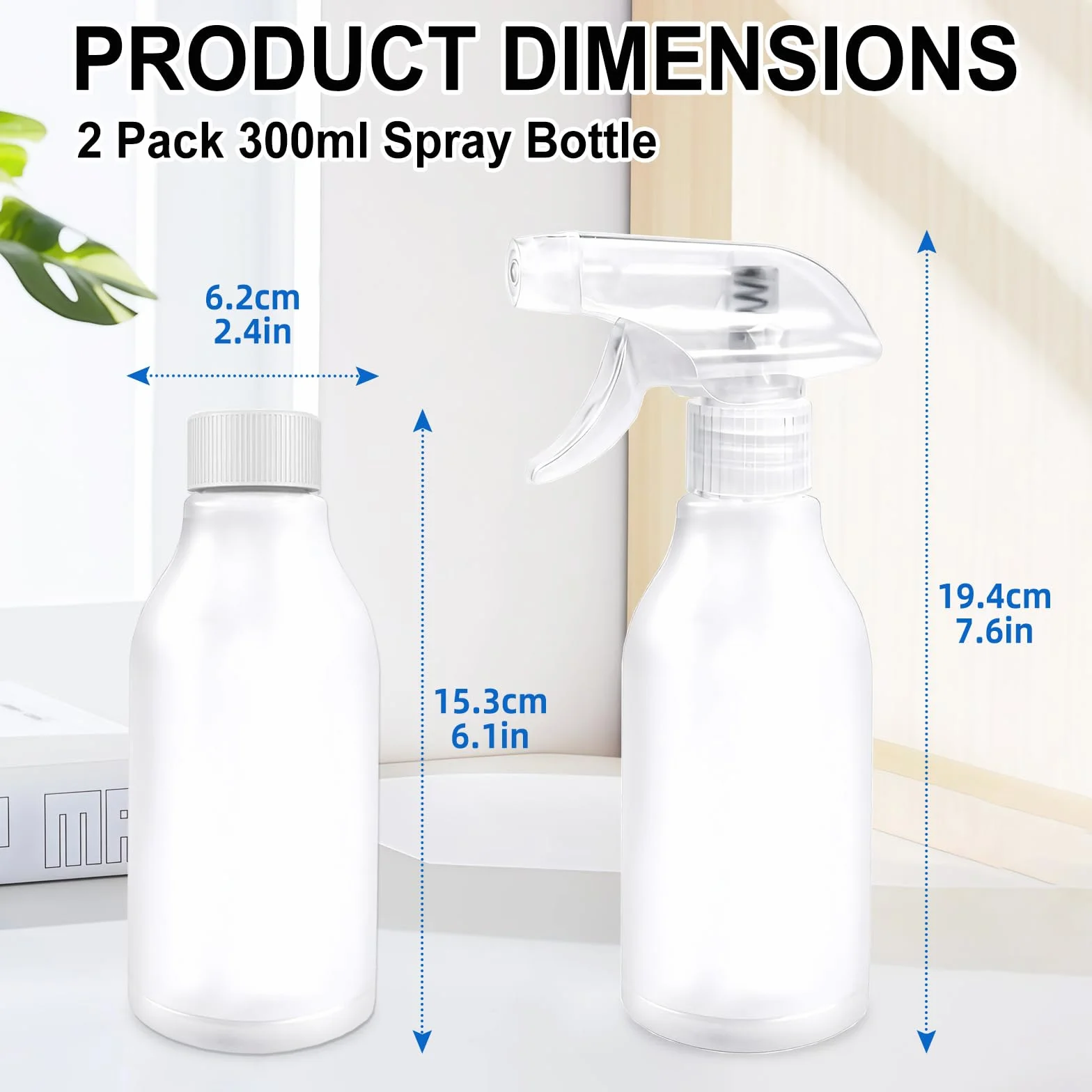 Bote Spray 300ml Pack de 2 Botellas, Pulverizador con Boquilla Regulable para Plantas y Limpieza