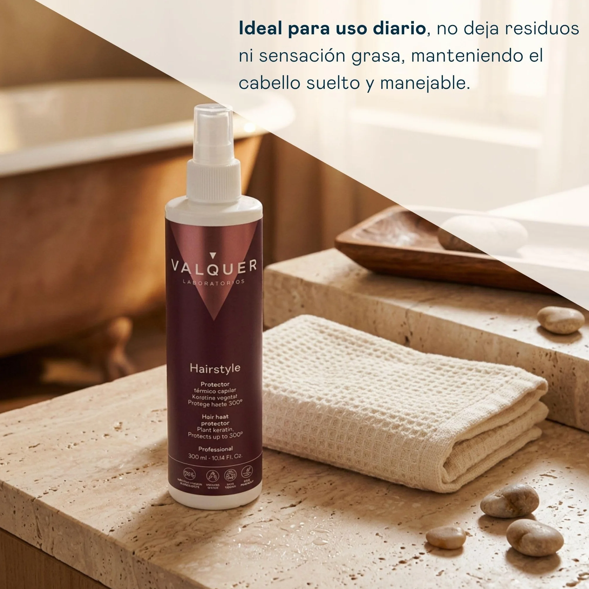 VALQUER Protector Térmico Capilar en Spray 300 ml Protege del Calor Keratina Vegano