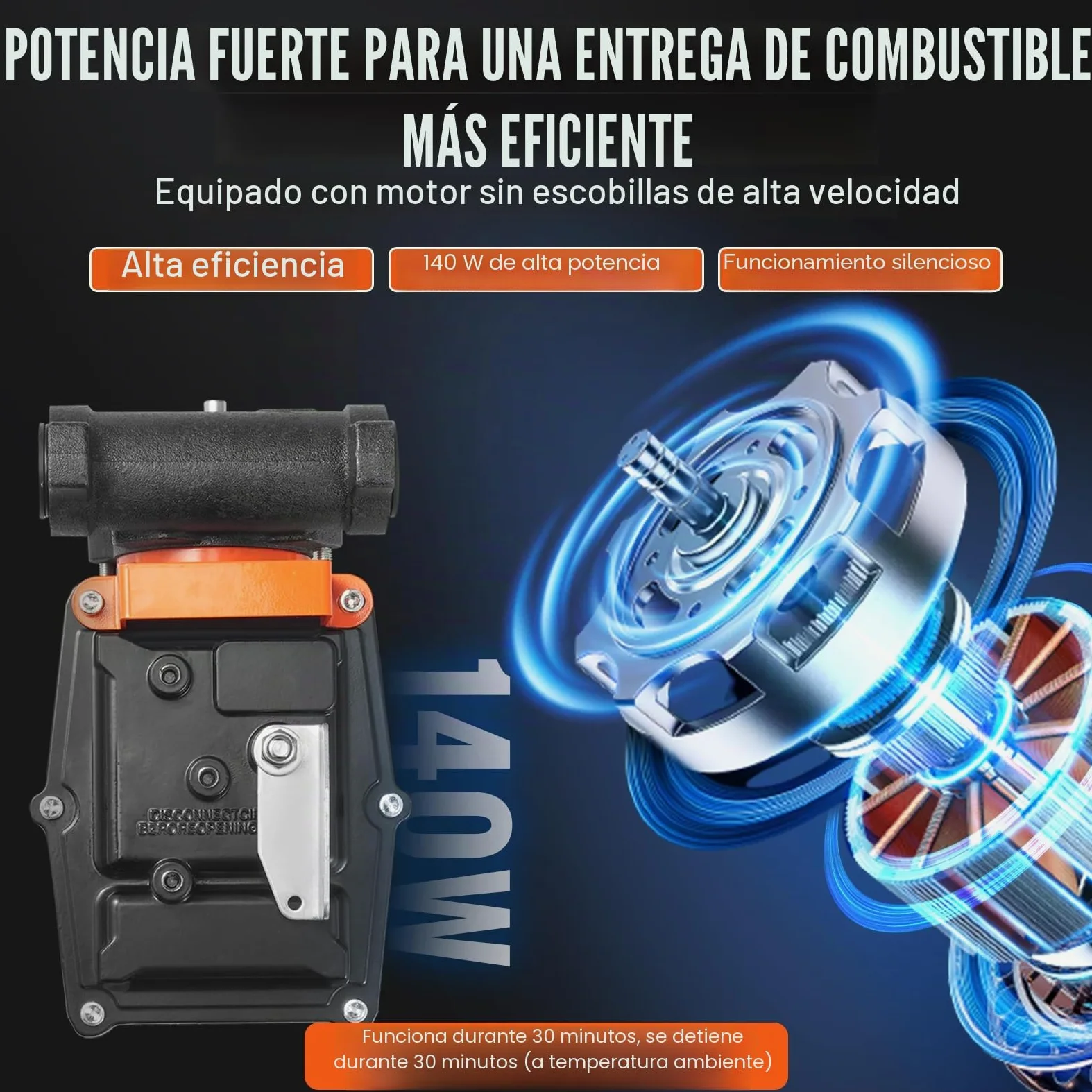 VEVOR Bomba Transferencia de Combustible 12V CC 15 GPM 1/4 HP Bomba de Transferencia de Diésel Eléctrica Portátil con Boquilla de Combustible Apagado Automático para Mezclas de Gasolina, Diésel
