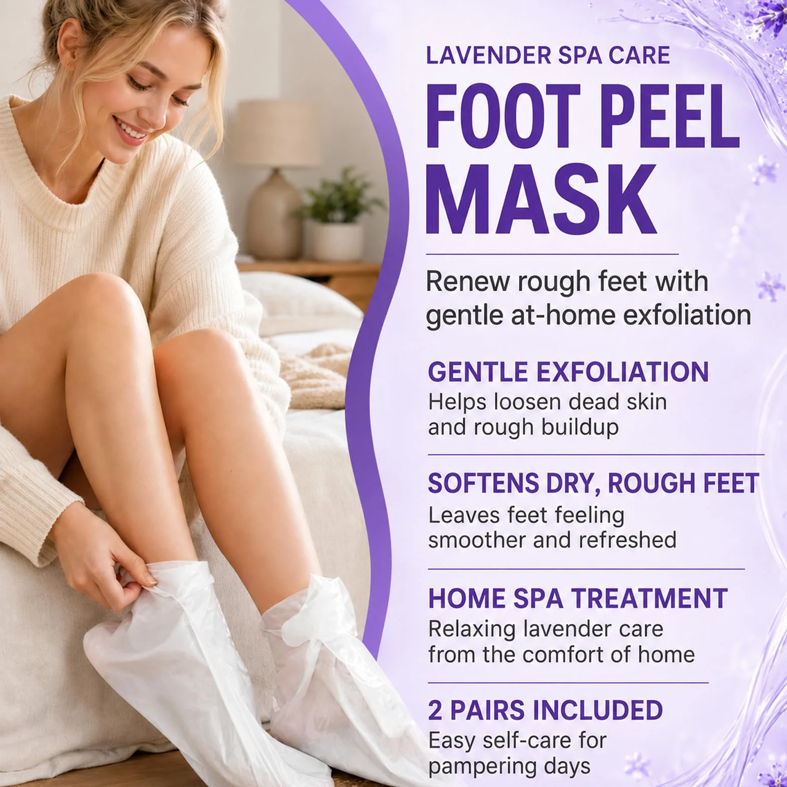 Calcetines Exfoliantes de Pies, Foot Peeling Mask, Hidratantes para Pies Secos Agrietados (Lavanda)
