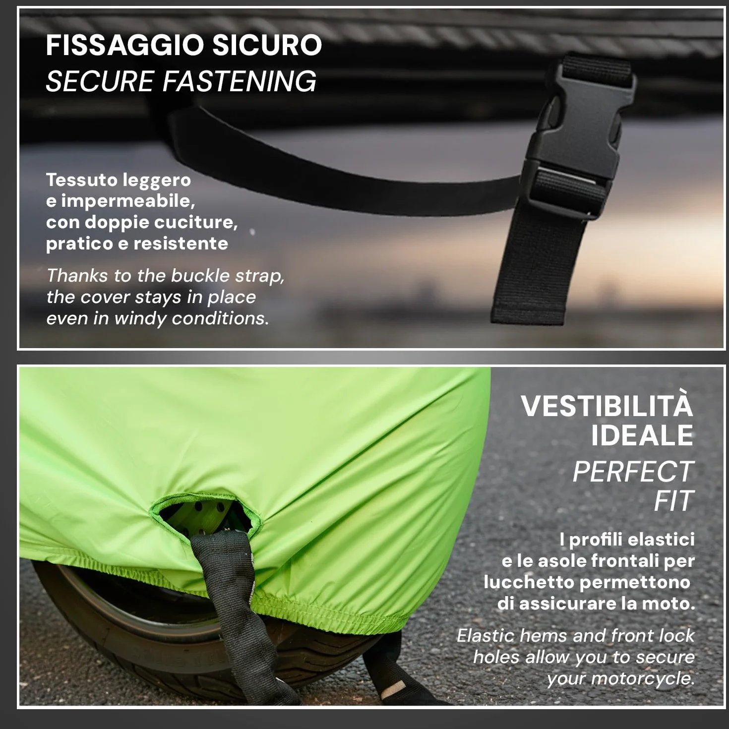 PERLETTI Funda Moto Interior Resistente al Agua - Cubre Scooter Motocicleta Protector Rayos UV Polvo Humedad Insertos Reflectantes - Capa Moto con Doble Correa Antiviento (240x105x125)